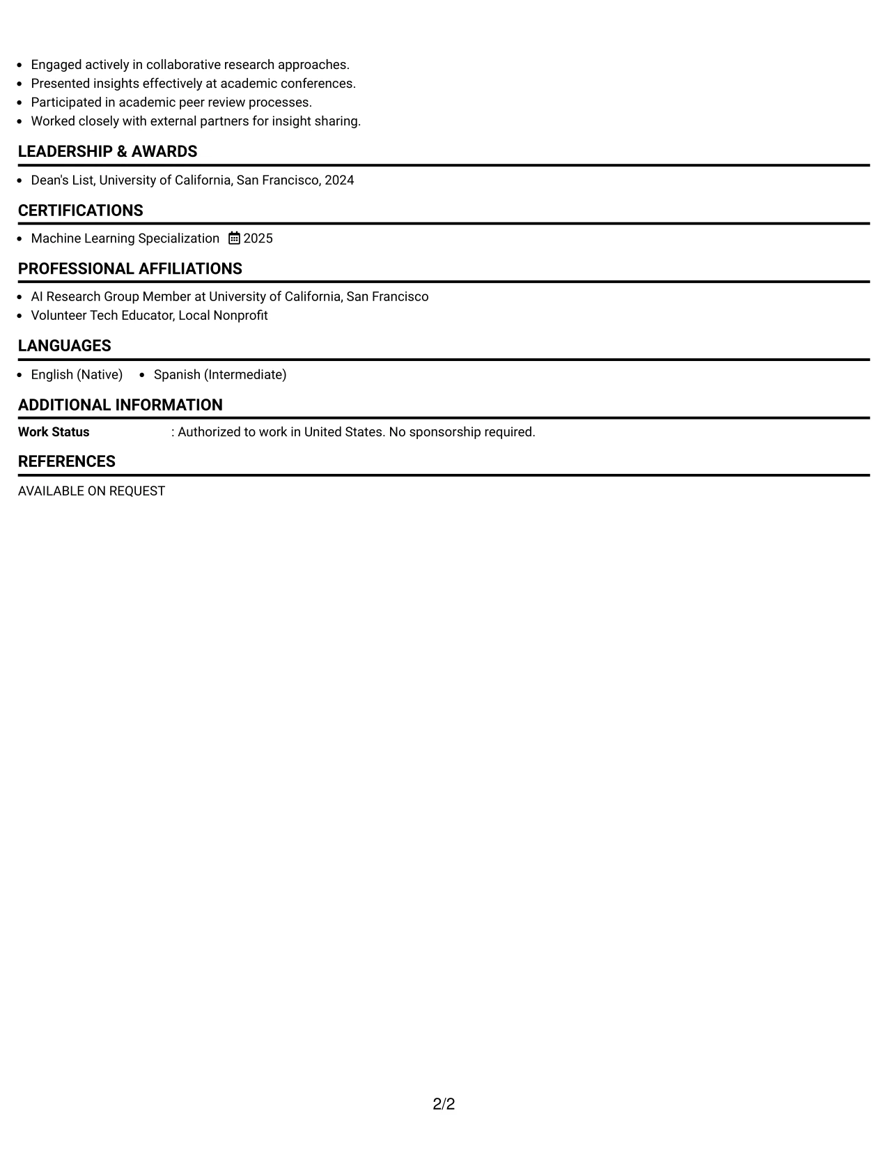 Resume Example Page 2
