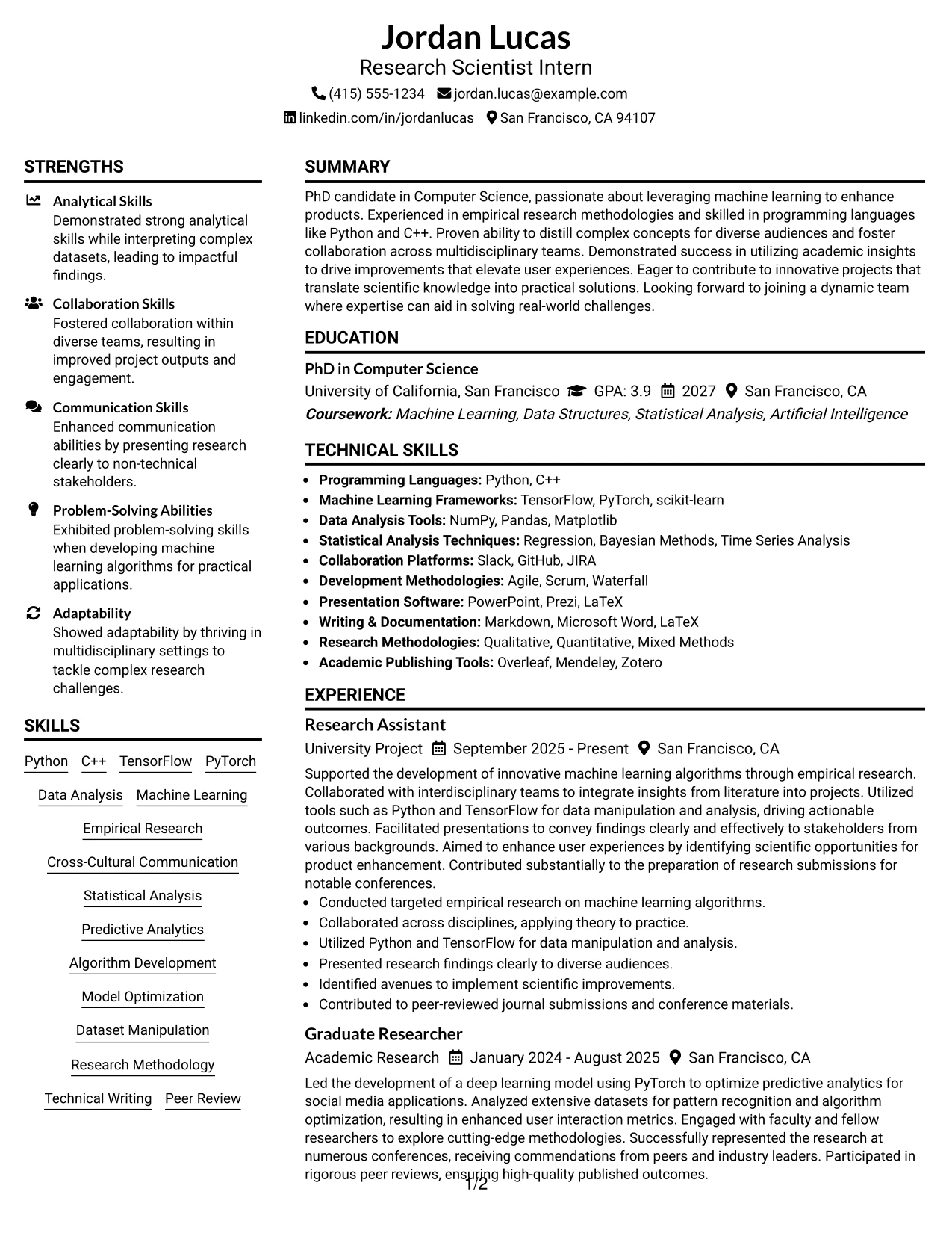 Resume Example Page 1