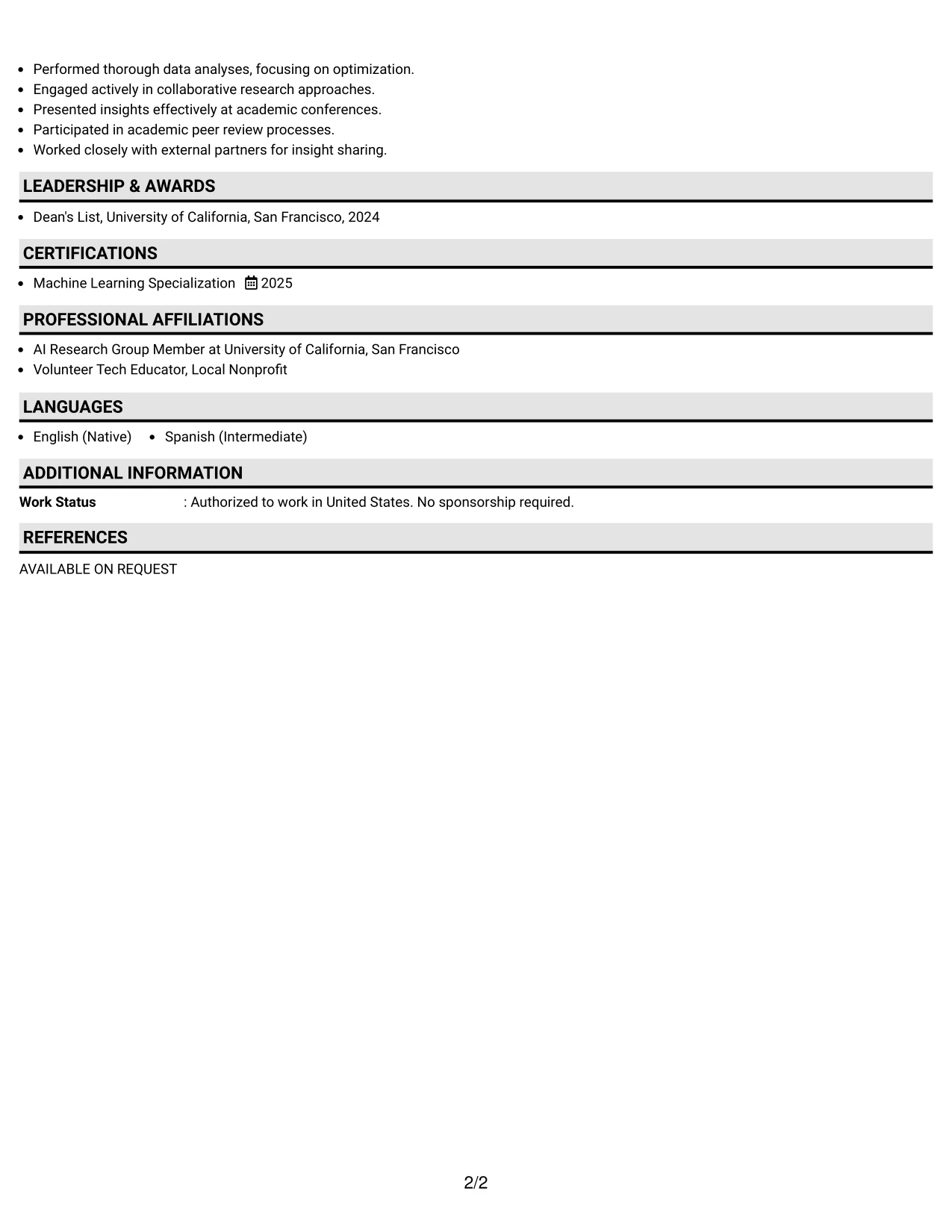 Resume Example Page 2