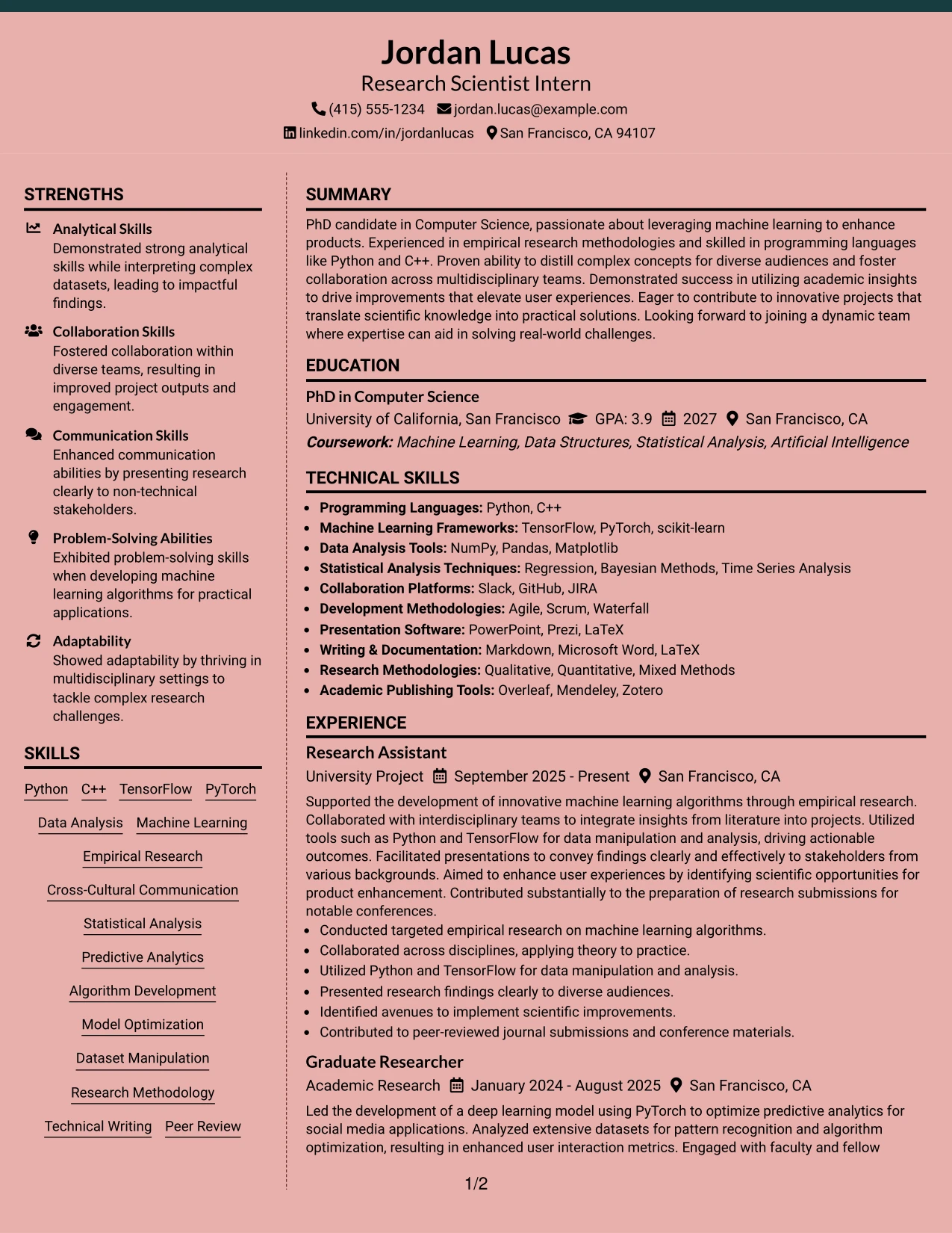 Resume Example Page 1