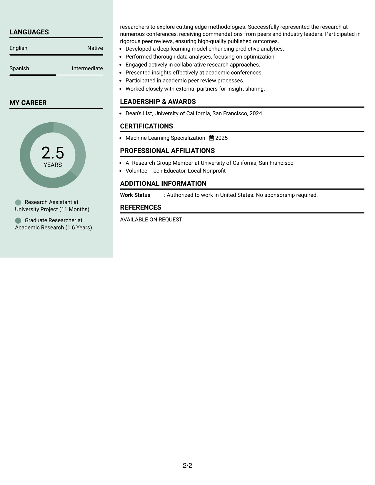 Resume Example Page 2