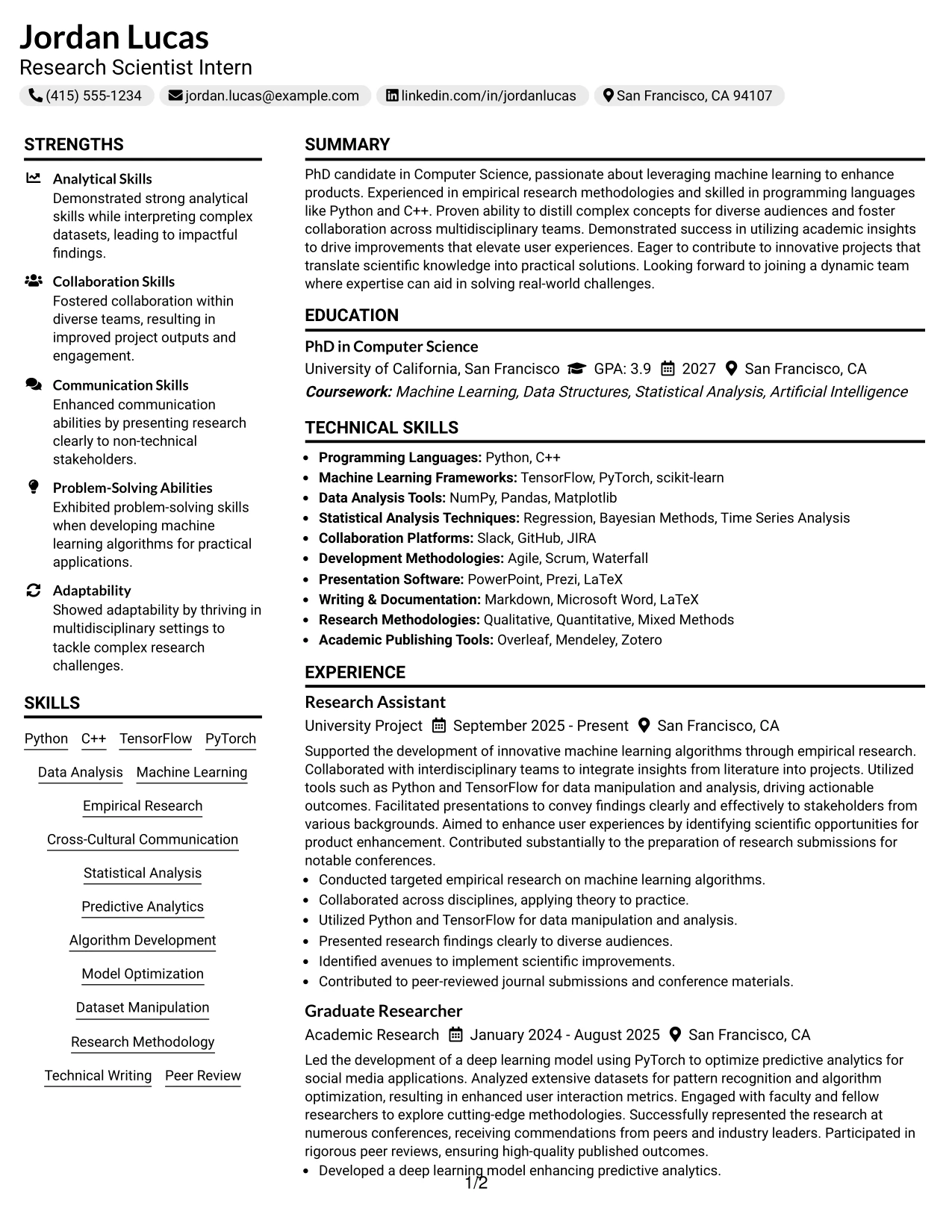 Resume Example Page 1