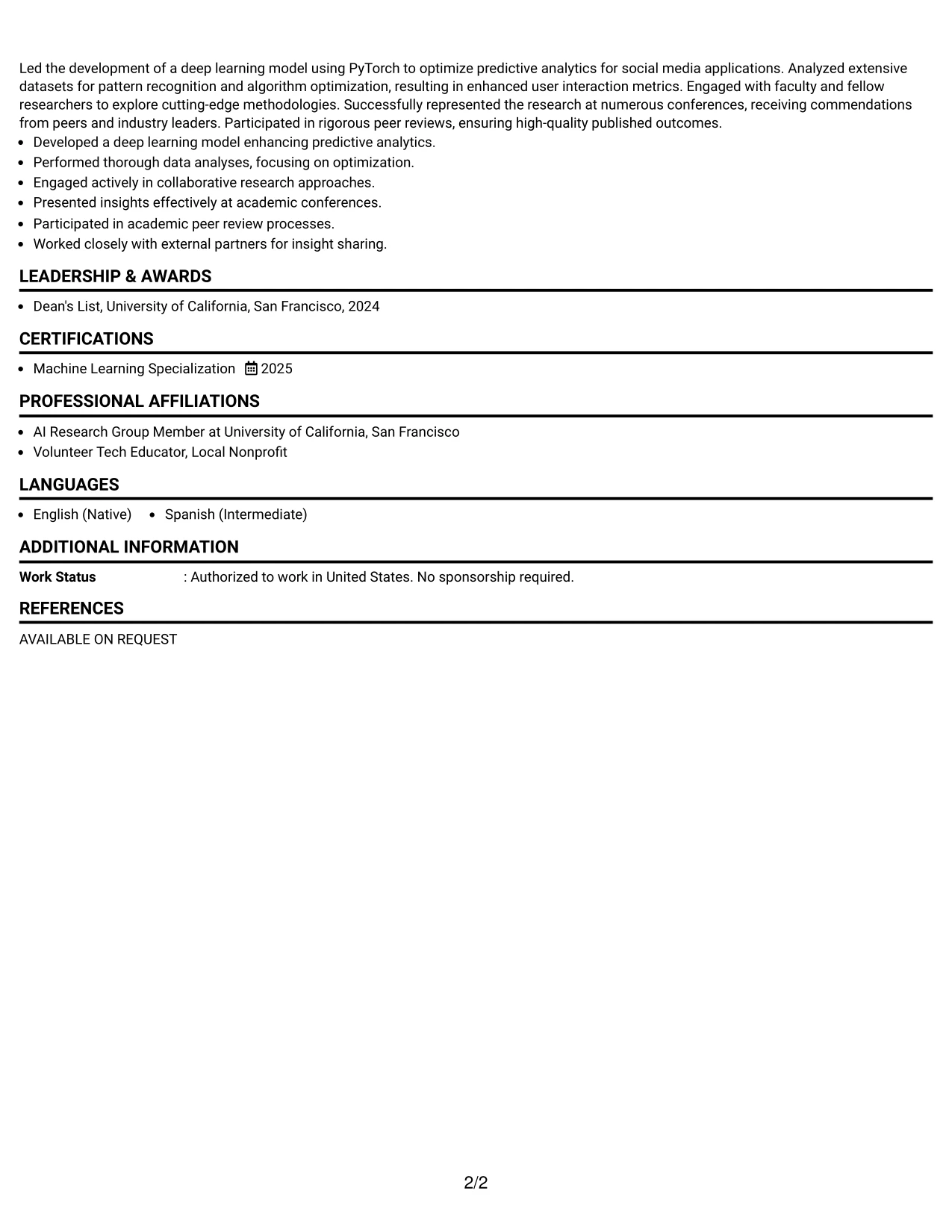 Resume Example Page 2