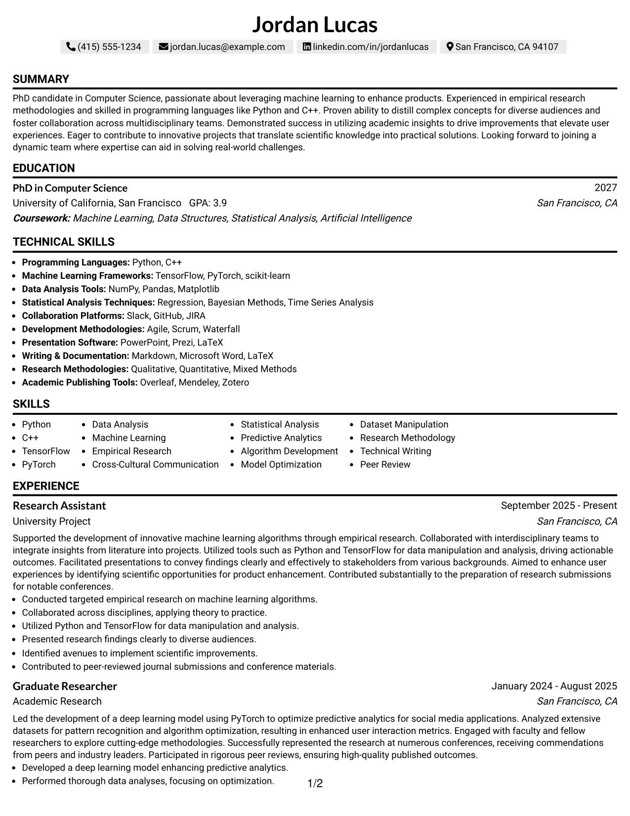 Resume Example Page 1