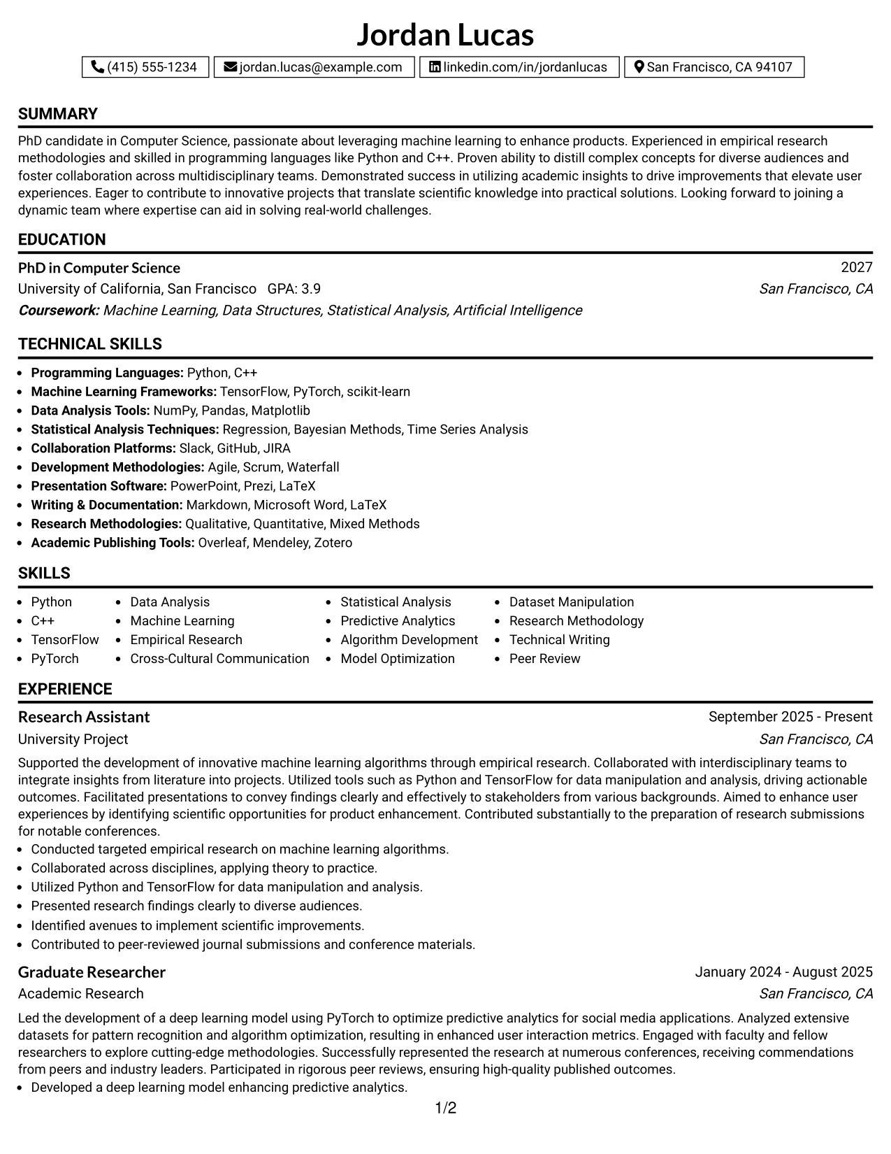 Resume Example Page 1