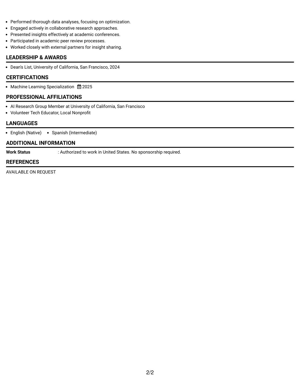 Resume Example Page 2