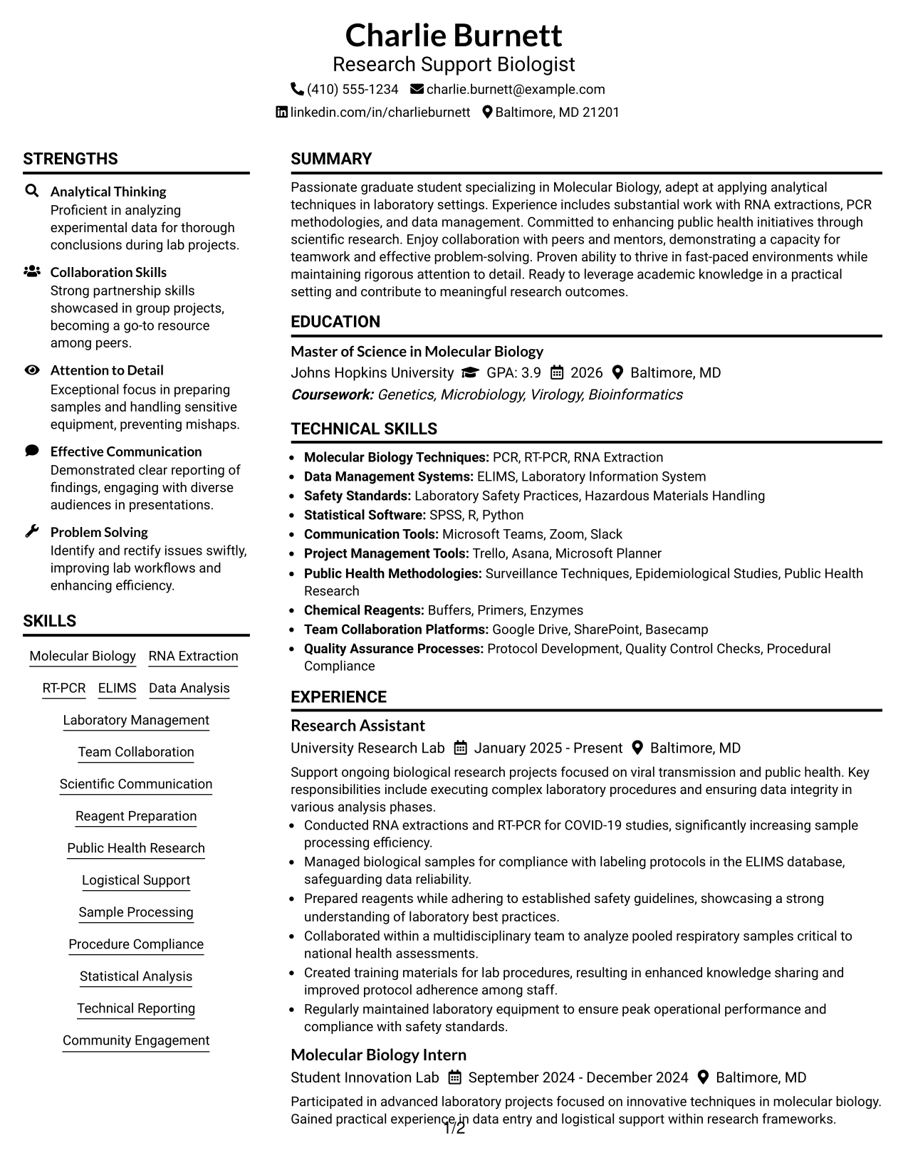 Resume Example Page 1