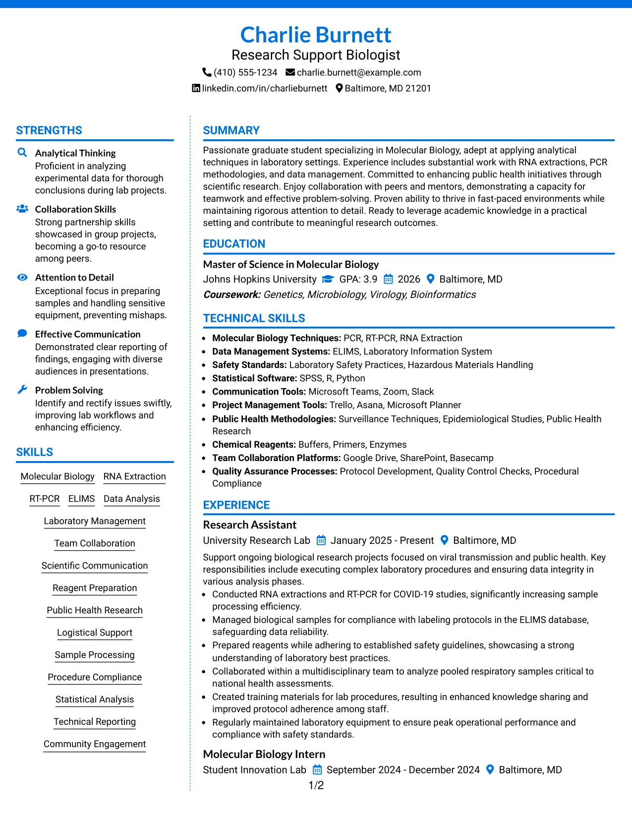 Resume Example Page 1