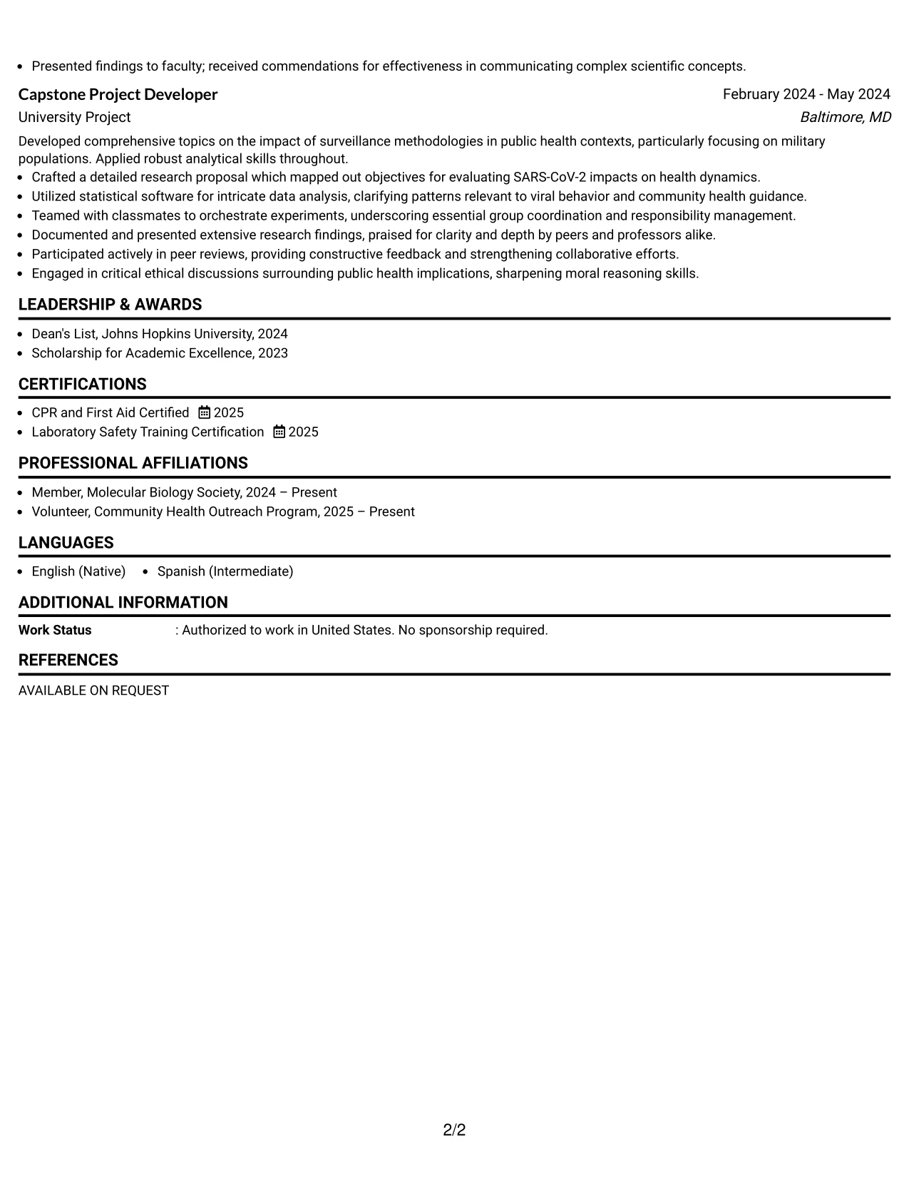 Resume Example Page 2