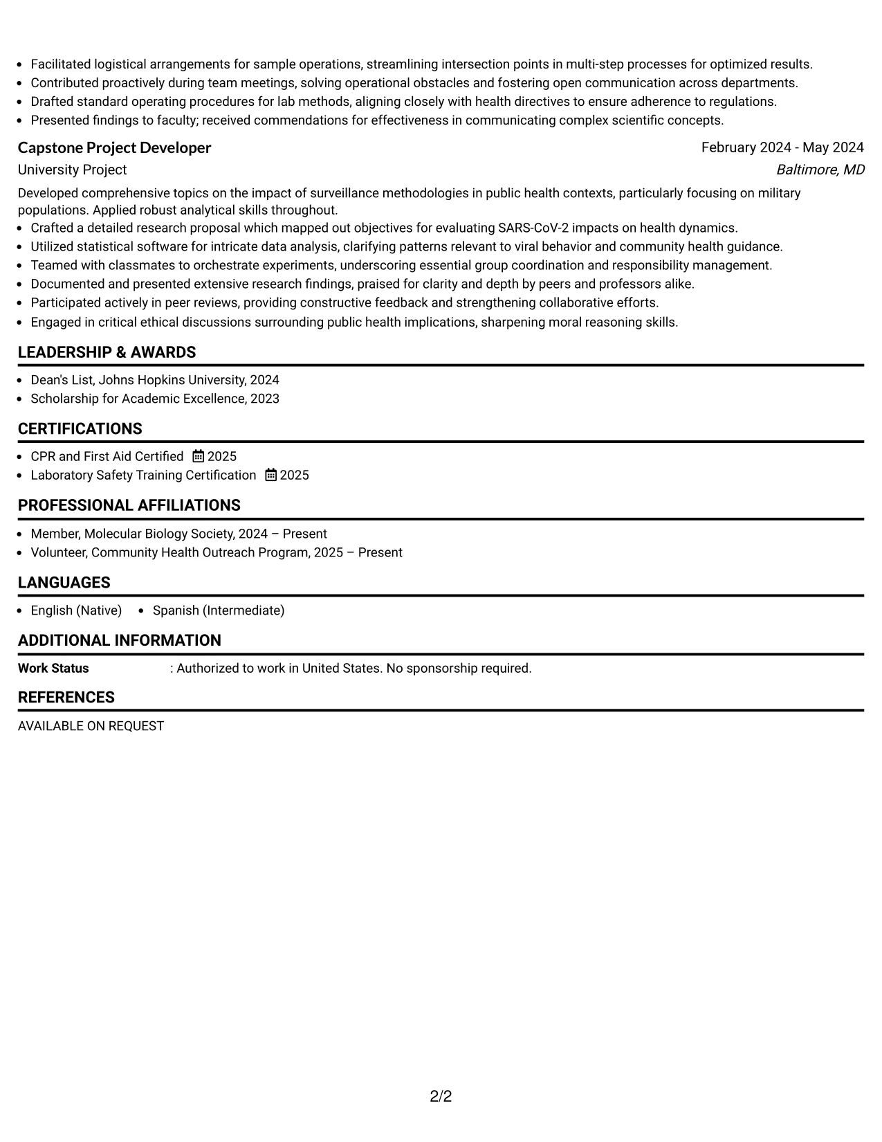Resume Example Page 2