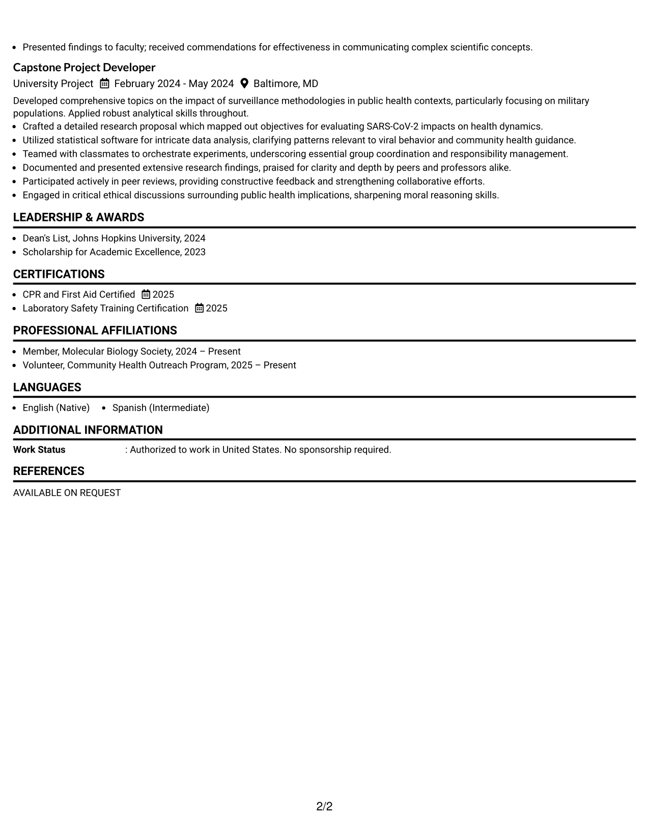 Resume Example Page 2