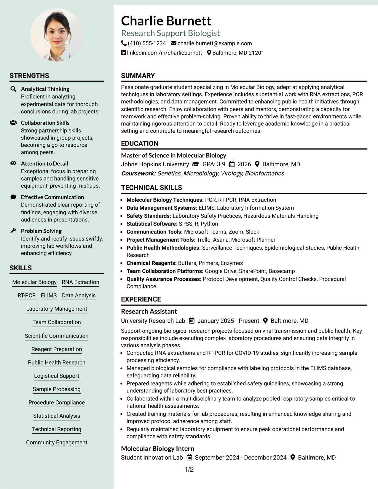 Resume Example Page 1