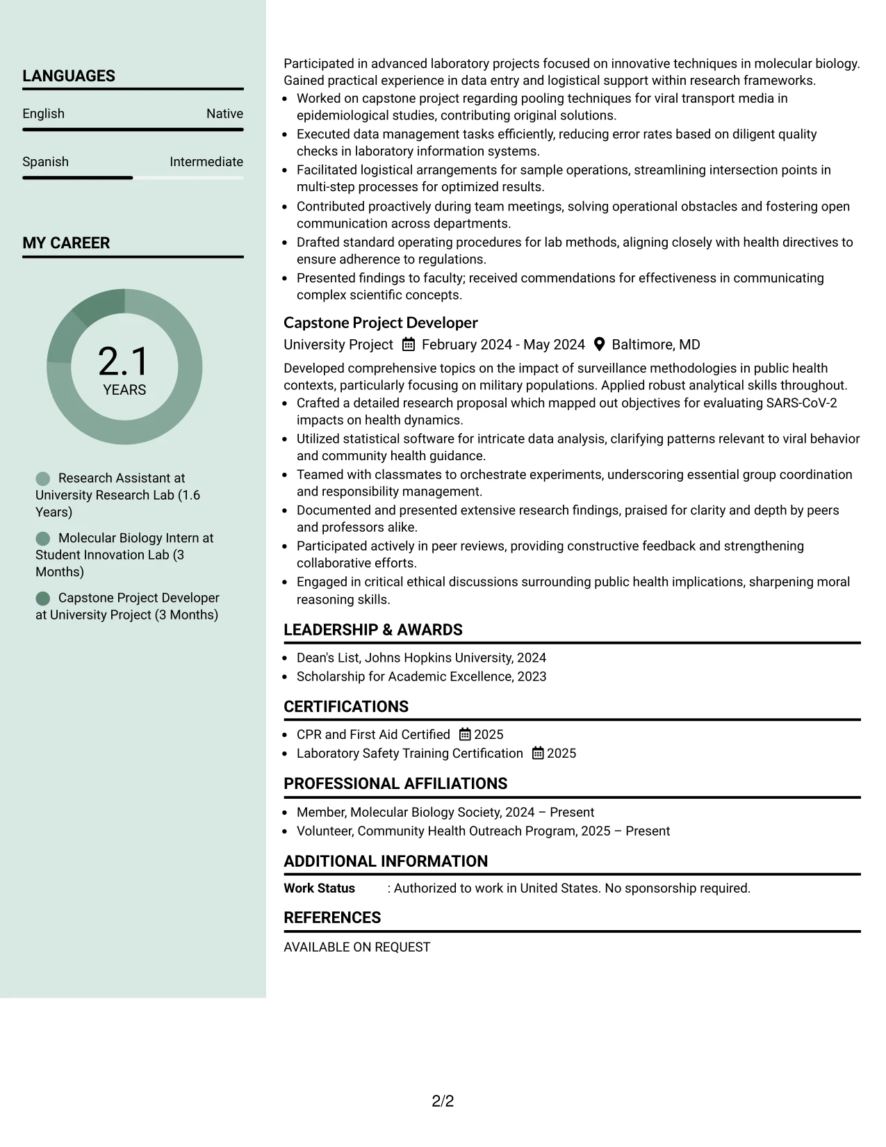 Resume Example Page 2