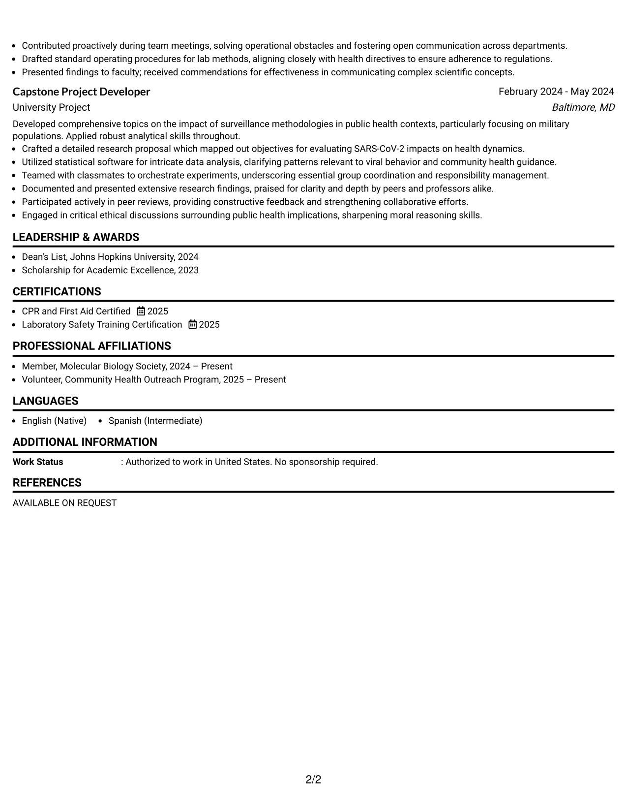 Resume Example Page 2