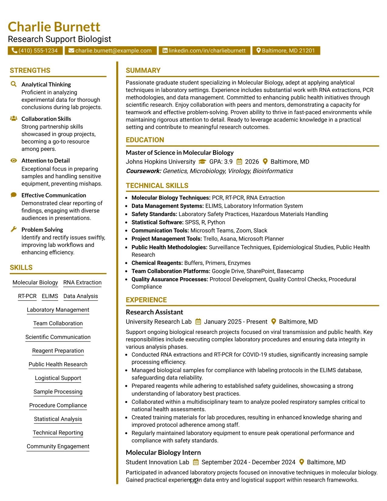 Resume Example Page 1