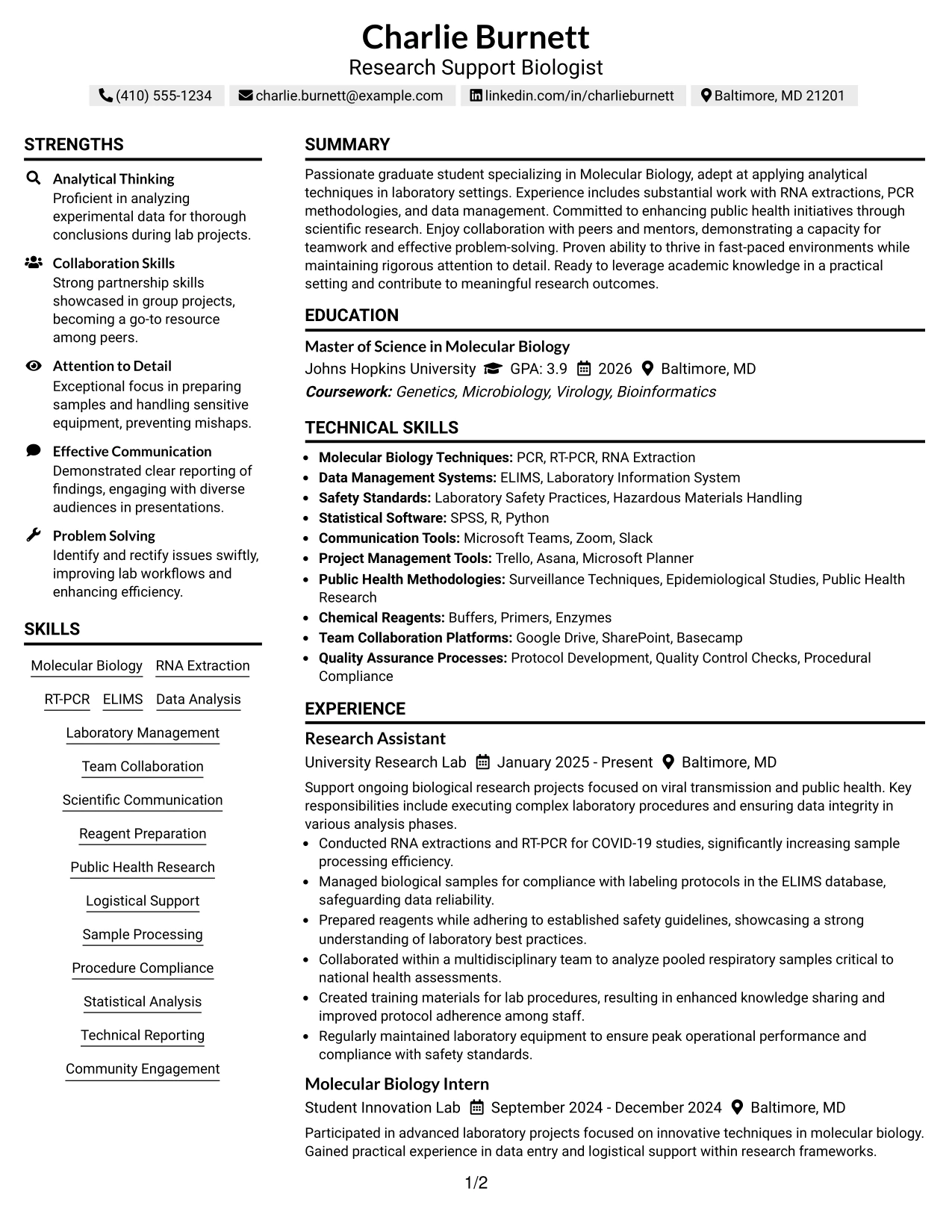 Resume Example Page 1