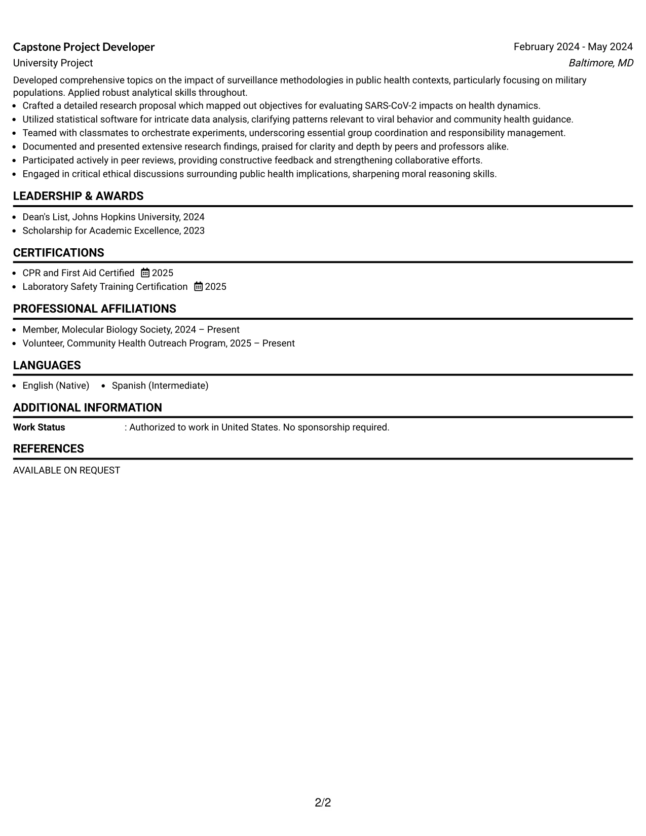 Resume Example Page 2