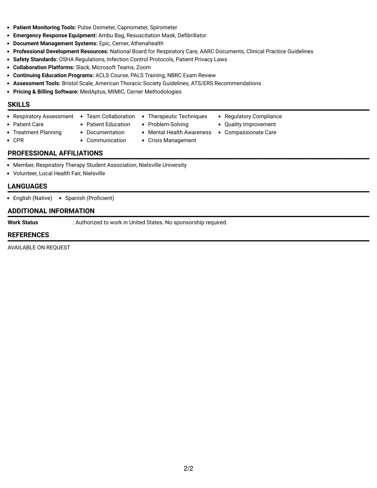 Resume Example Page 2