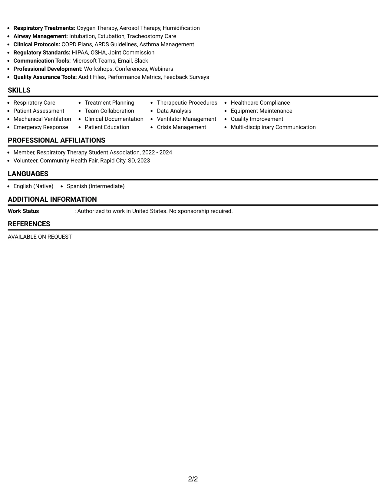 Resume Example Page 2