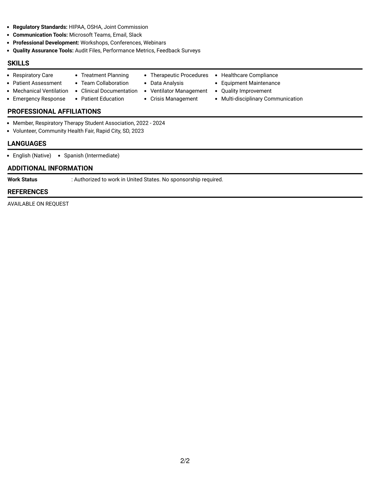 Resume Example Page 2