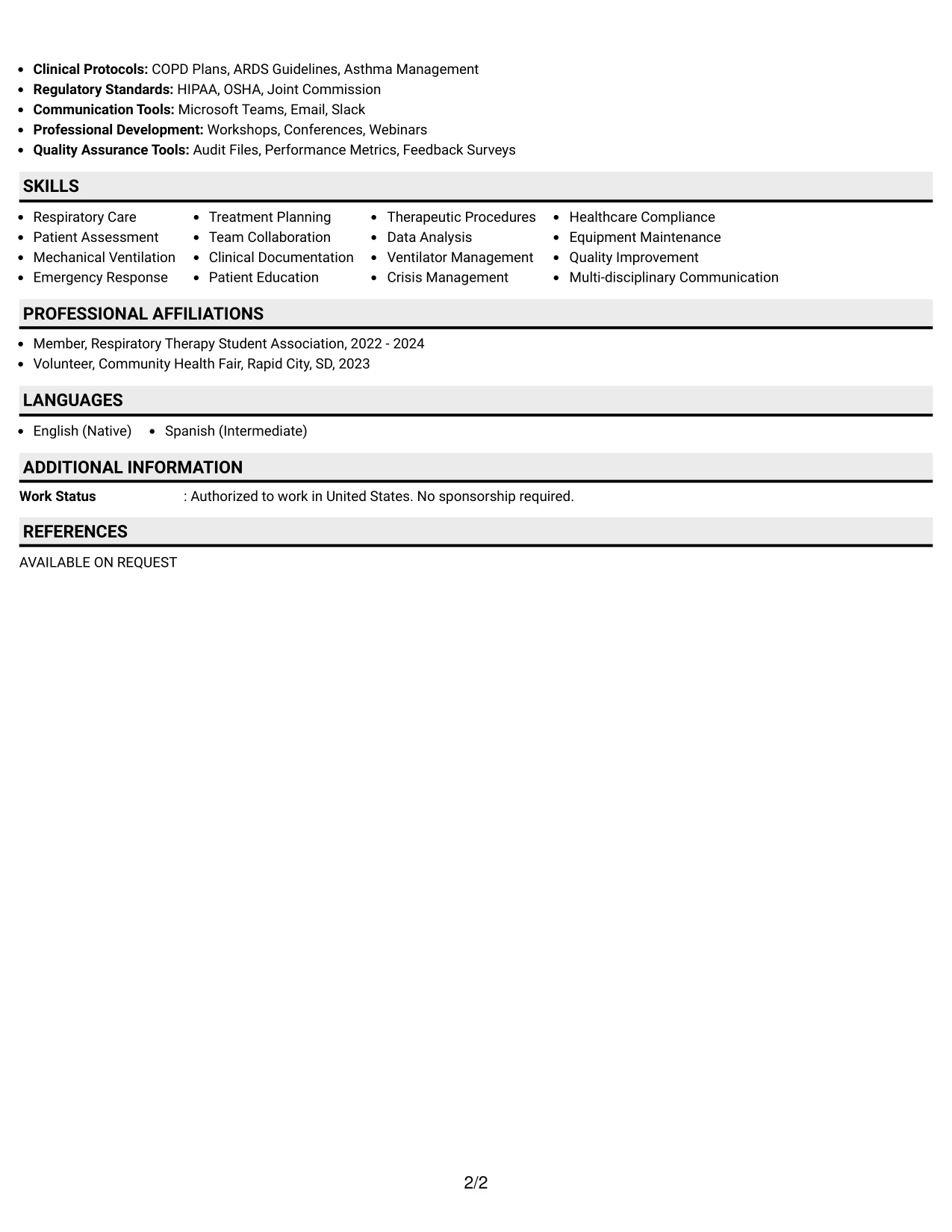Resume Example Page 2