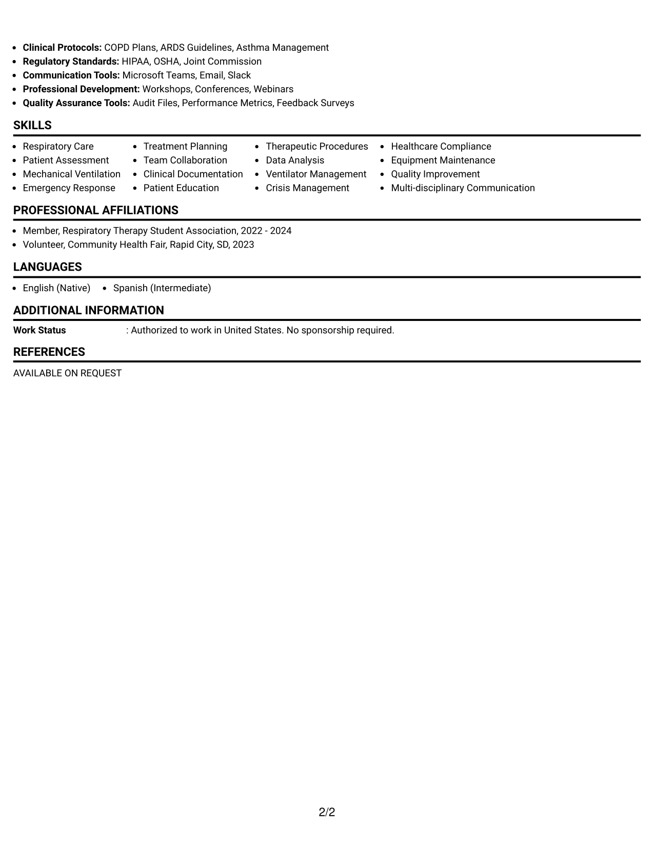 Resume Example Page 2