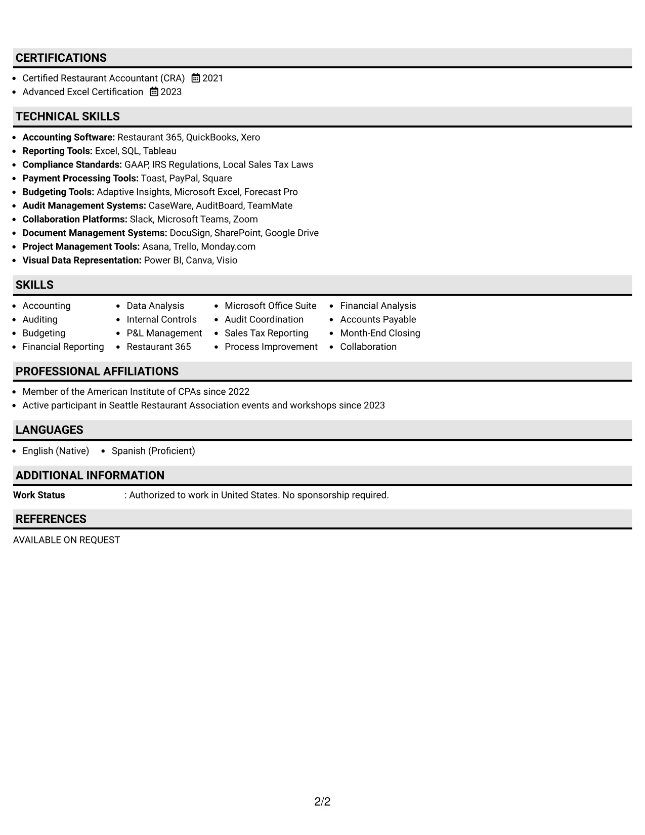 Resume Example Page 2