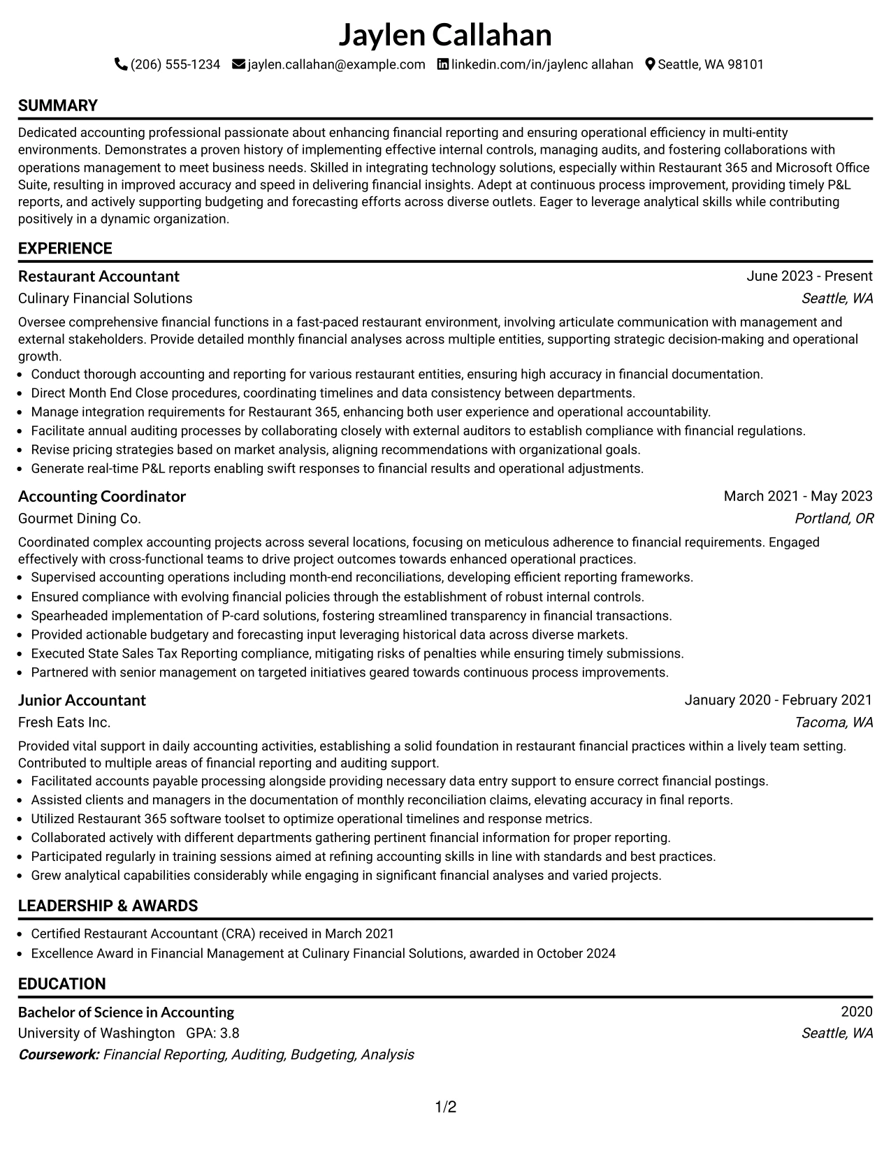 Resume Example Page 1