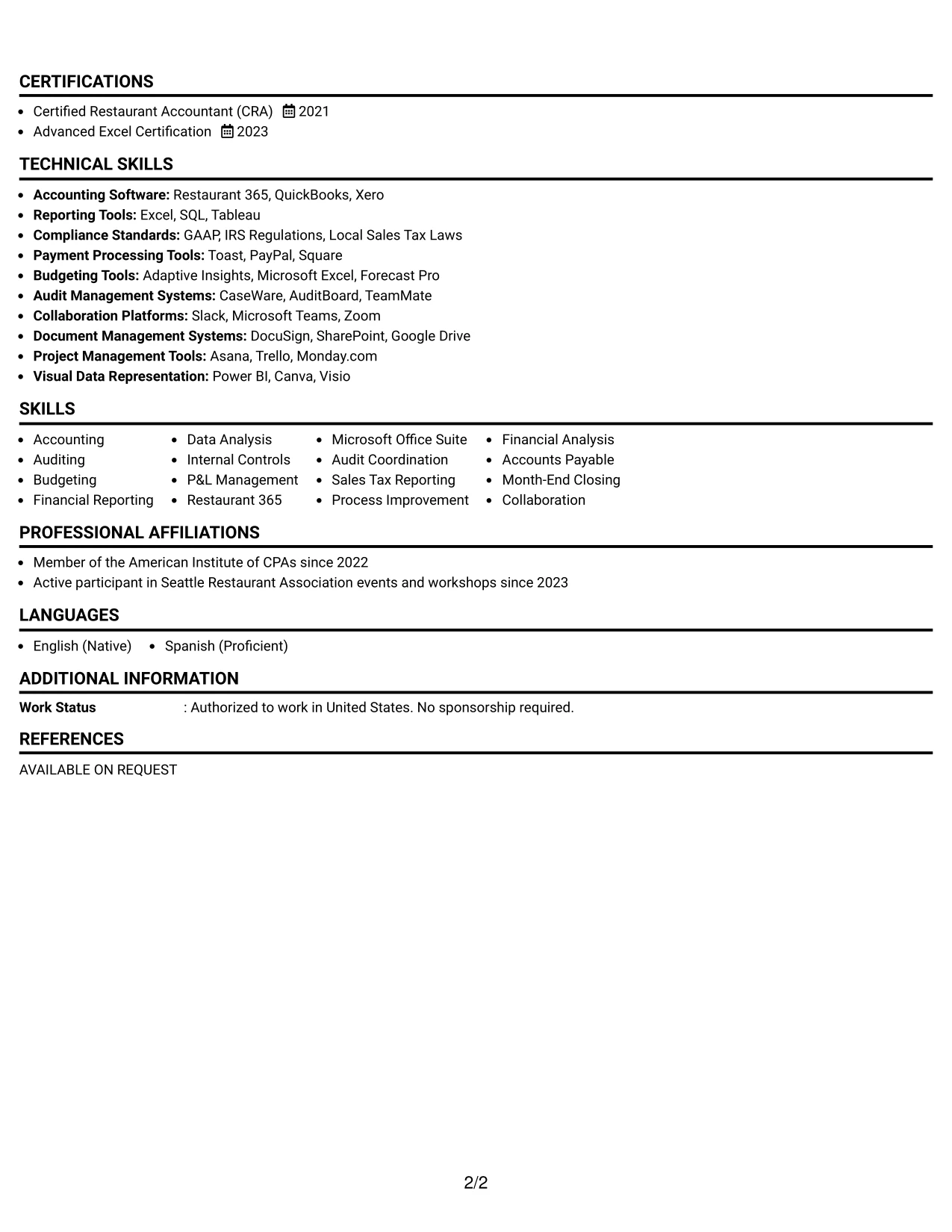 Resume Example Page 2
