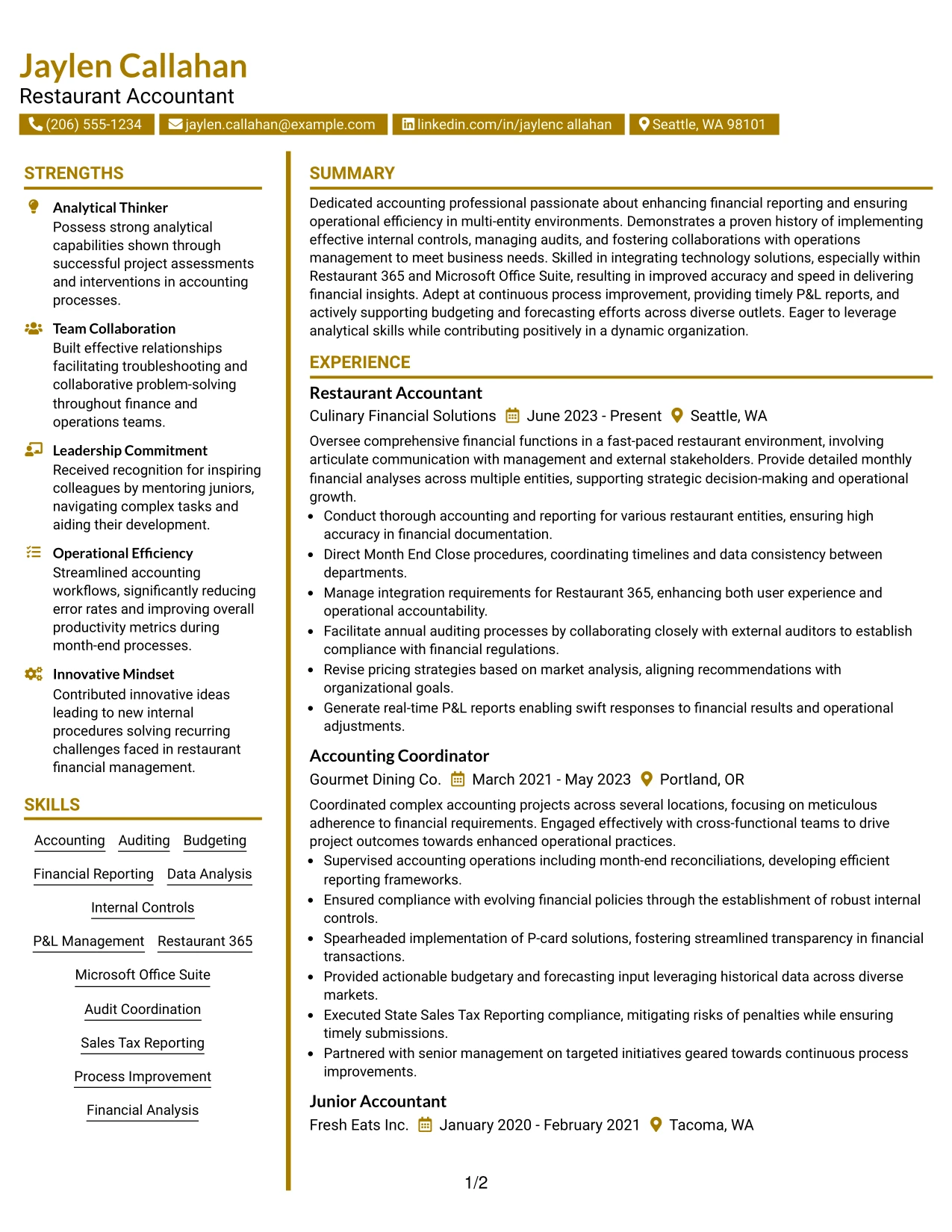 Resume Example Page 1