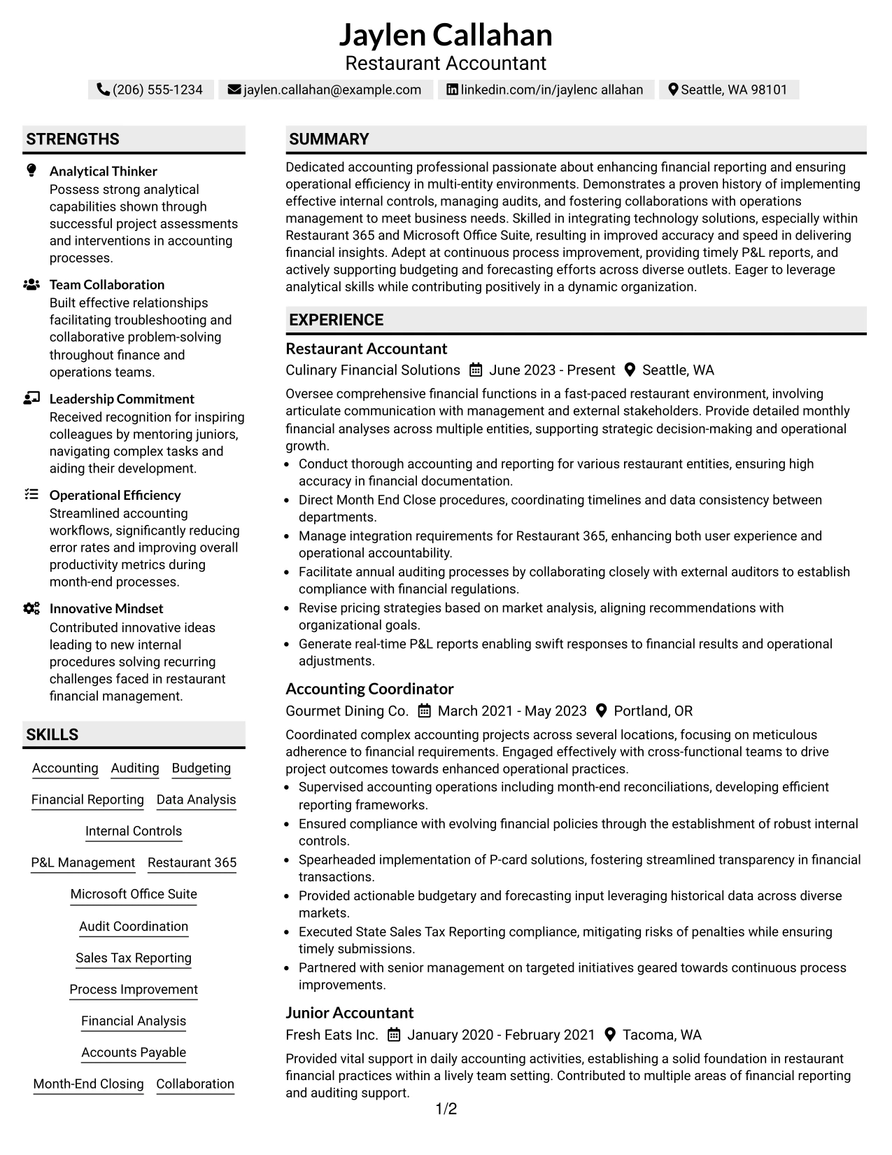 Resume Example Page 1