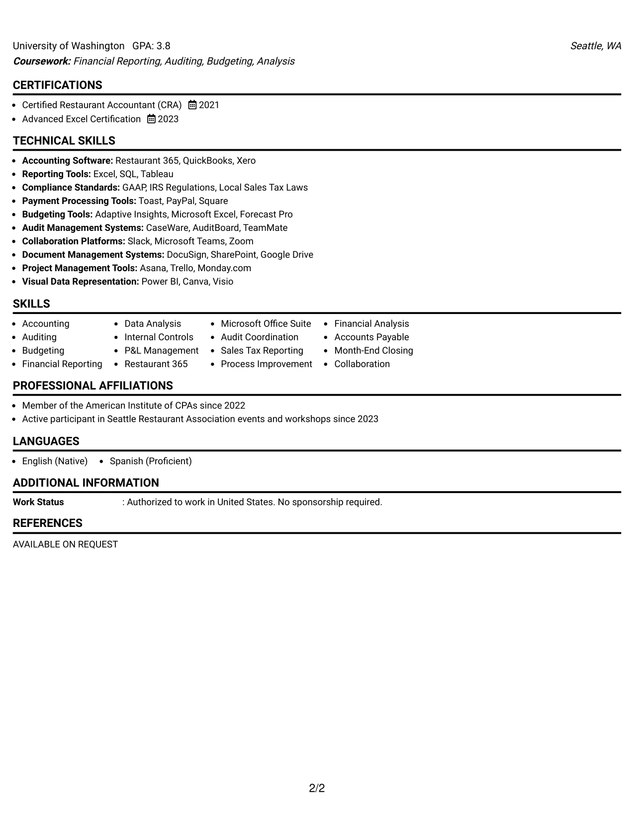 Resume Example Page 2