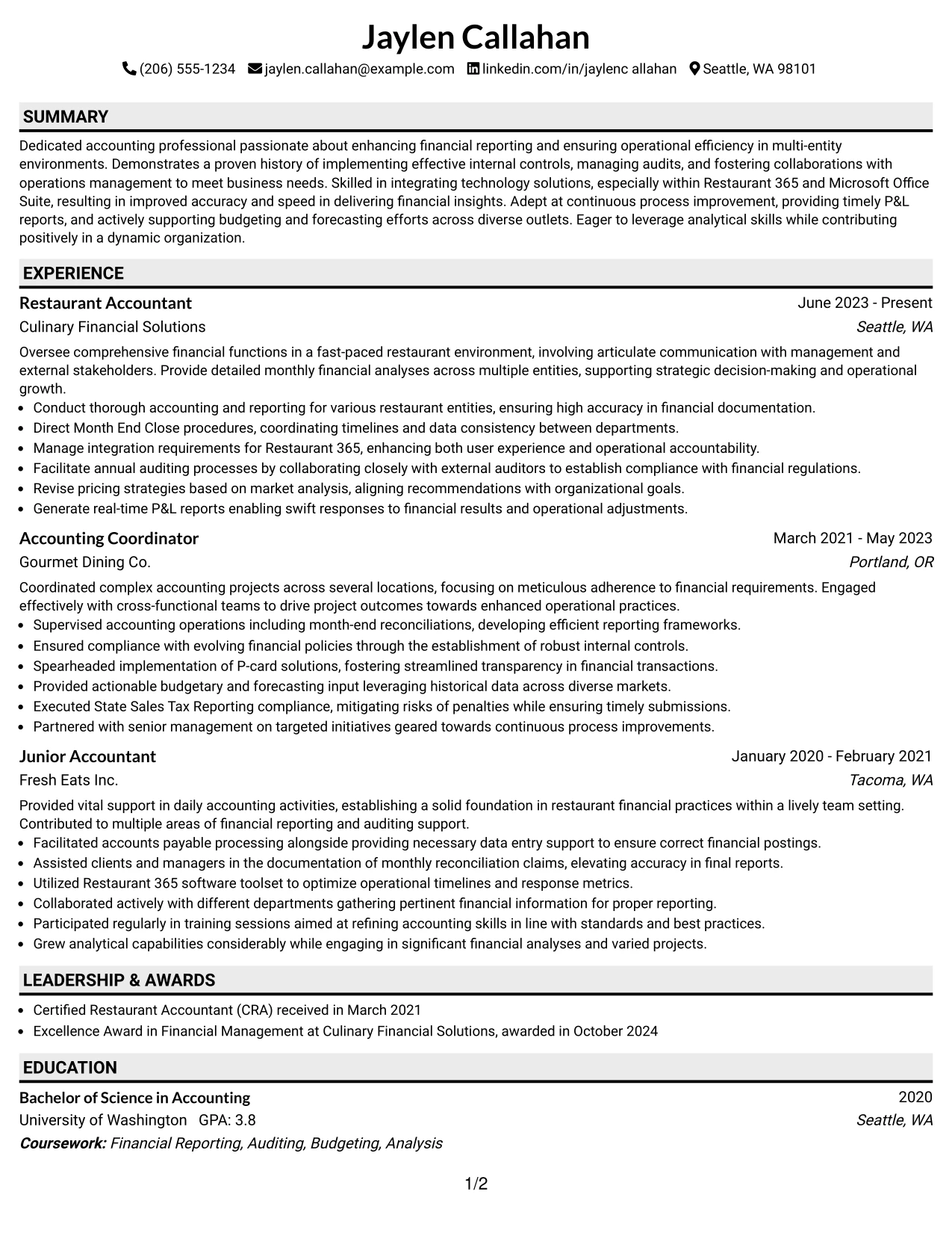 Resume Example Page 1