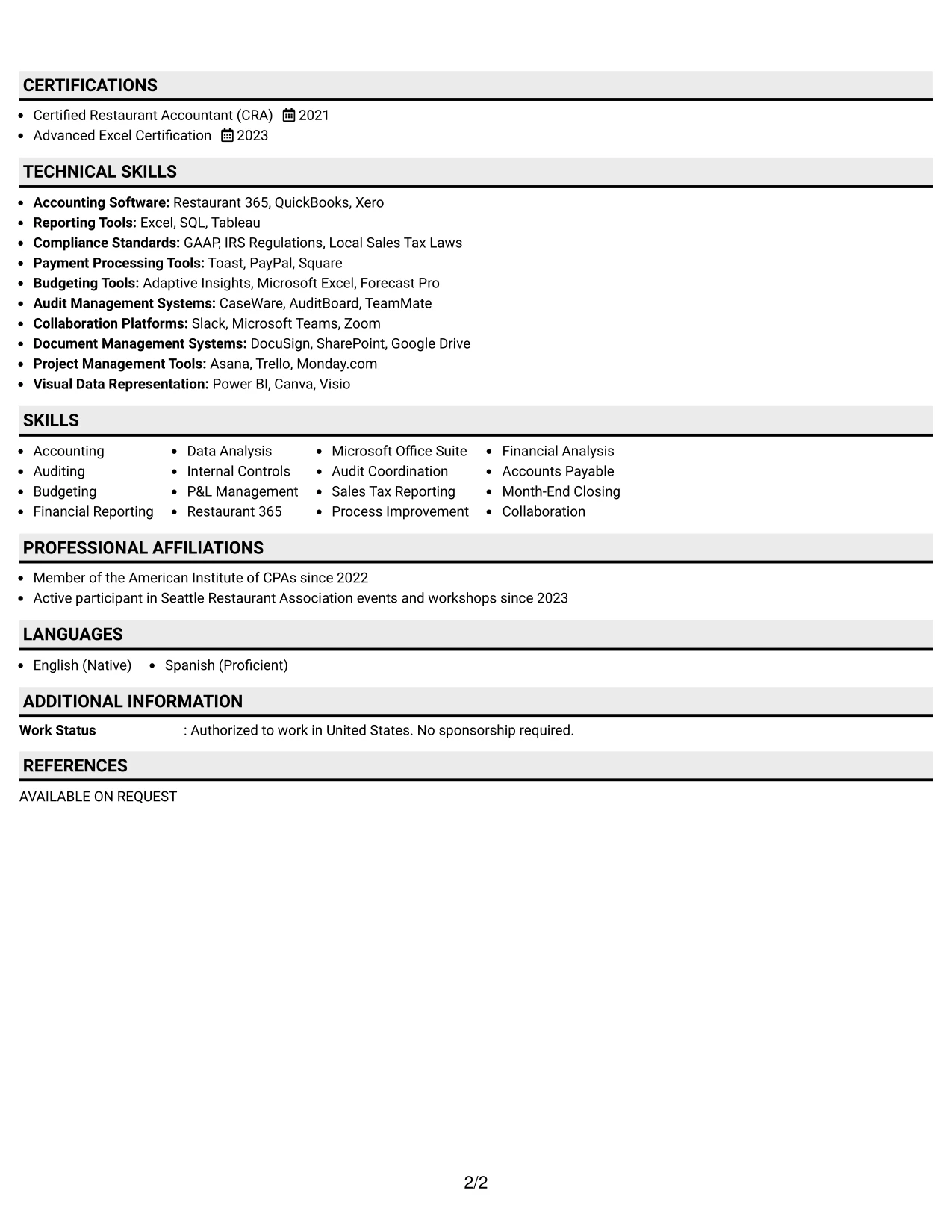 Resume Example Page 2