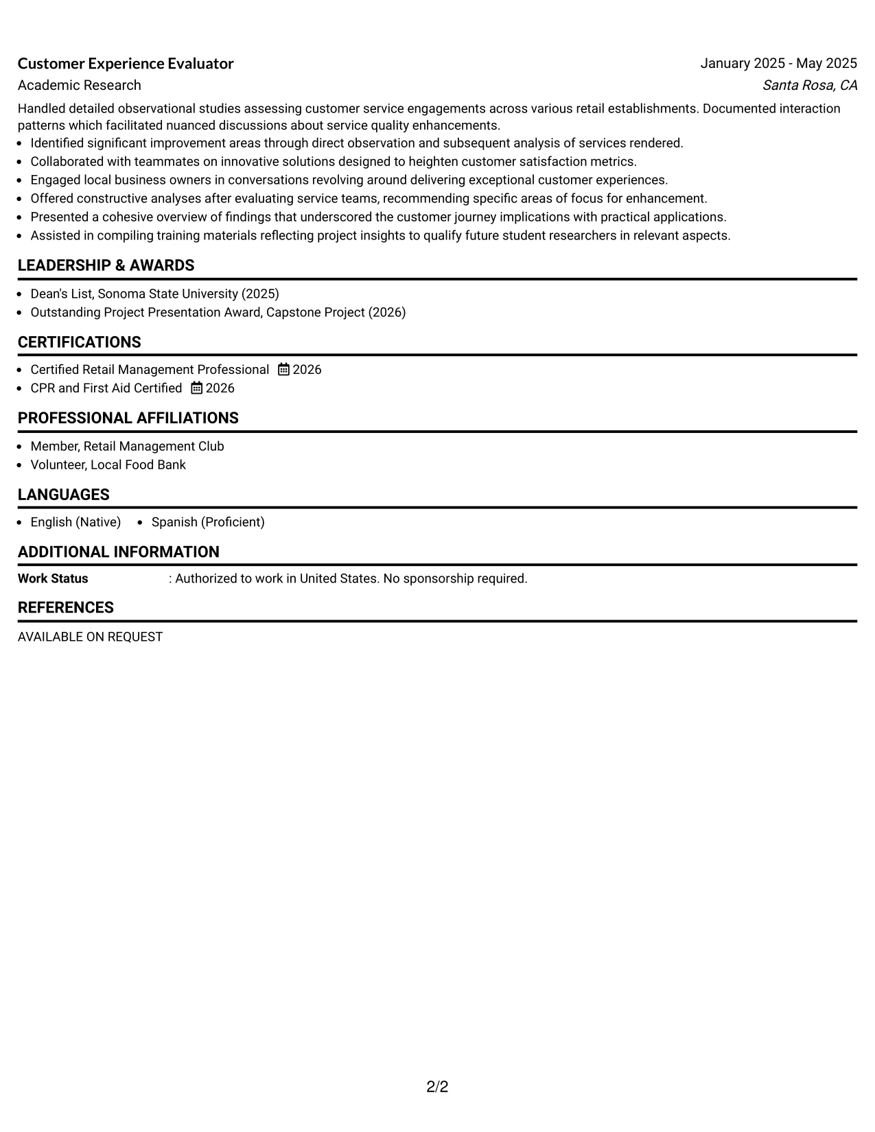 Resume Example Page 2