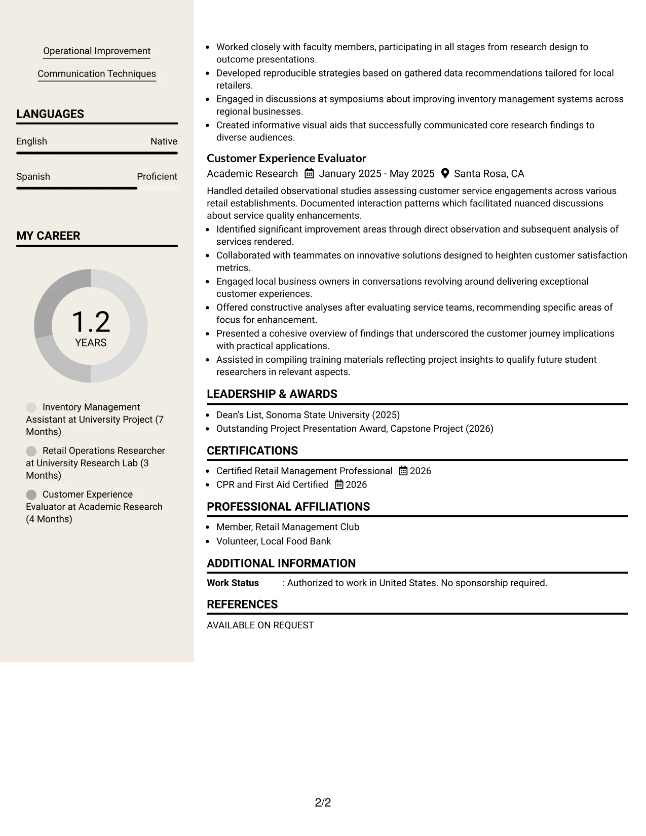 Resume Example Page 2