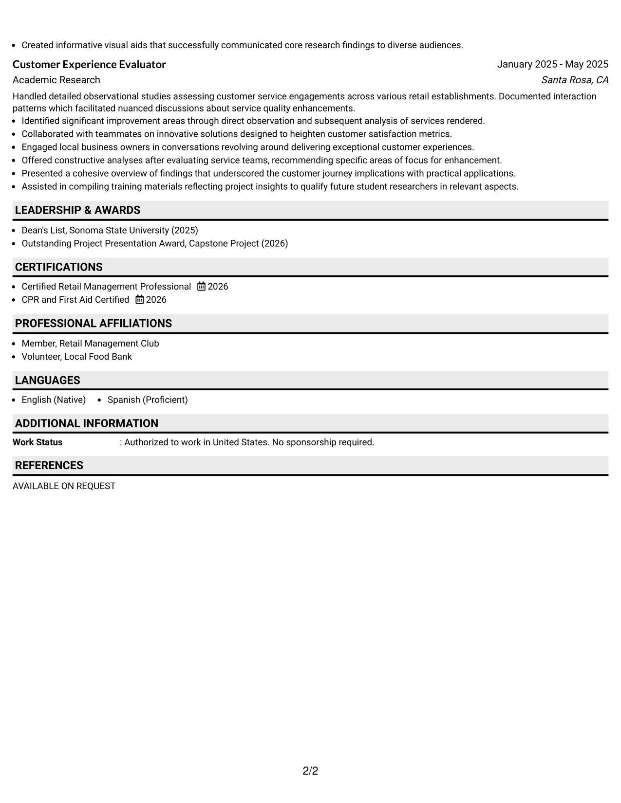 Resume Example Page 2