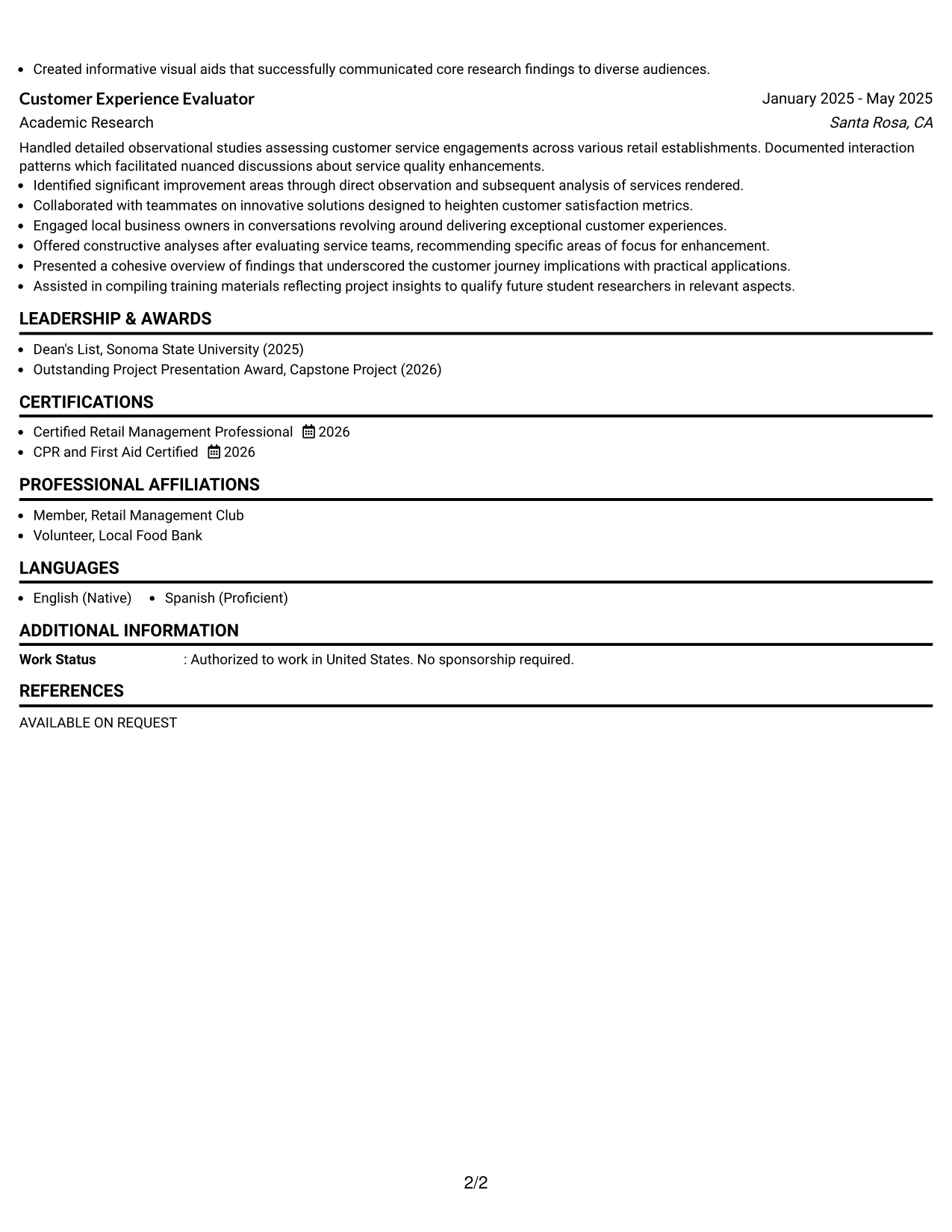 Resume Example Page 2
