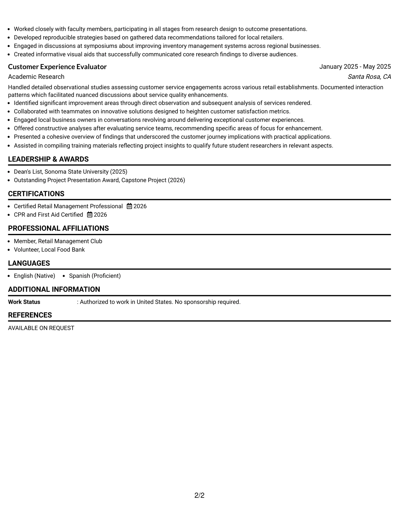 Resume Example Page 2
