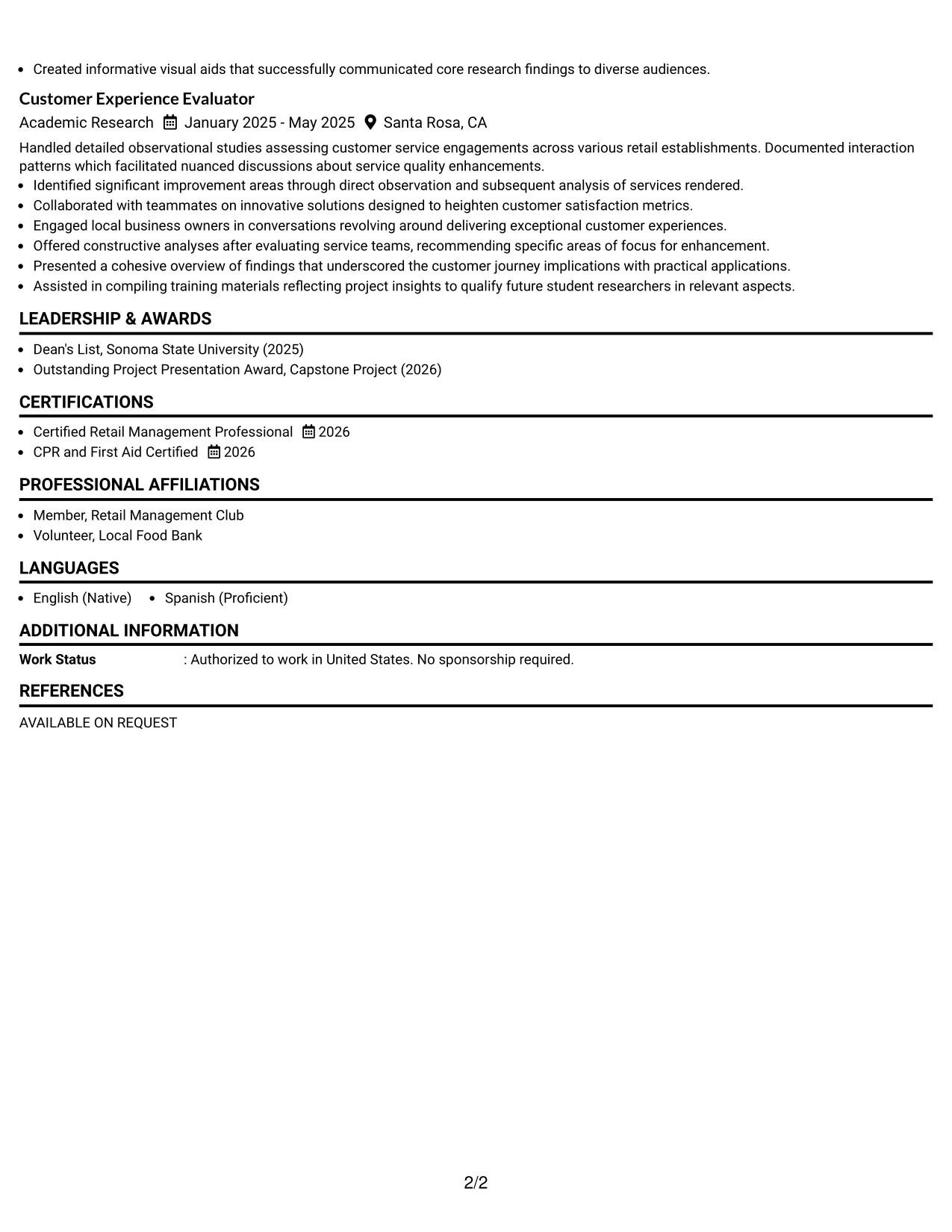Resume Example Page 2