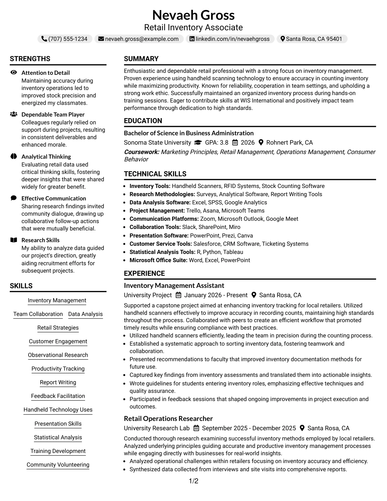 Resume Example Page 1