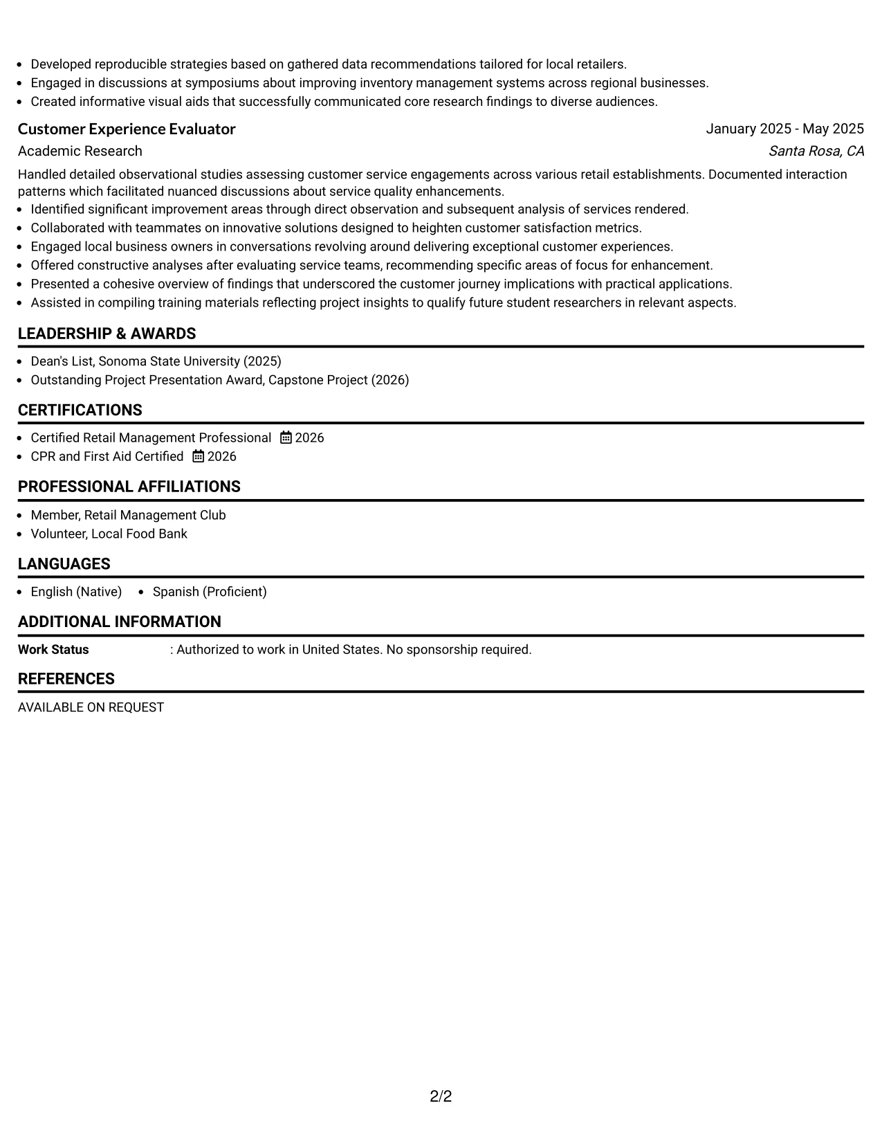 Resume Example Page 2