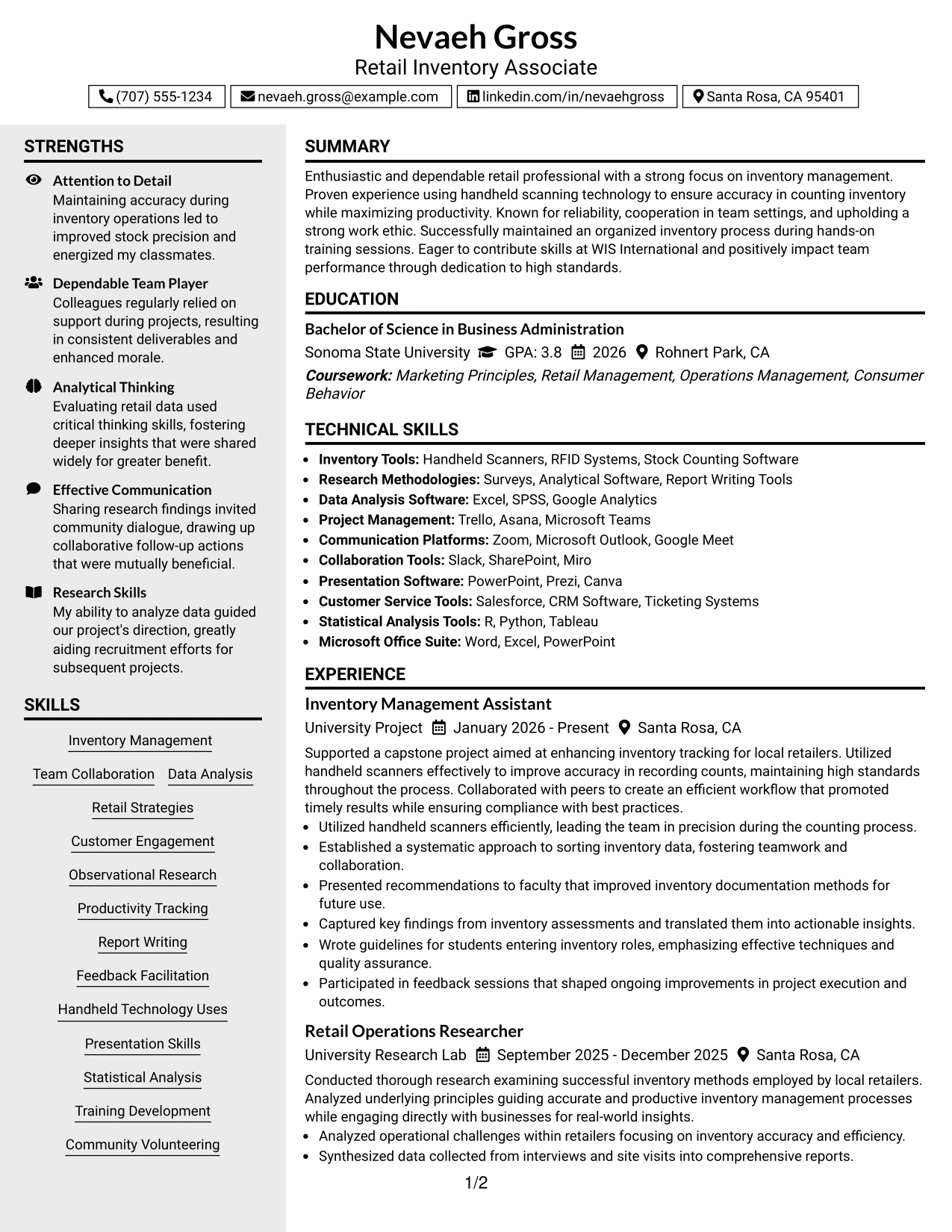 Resume Example Page 1