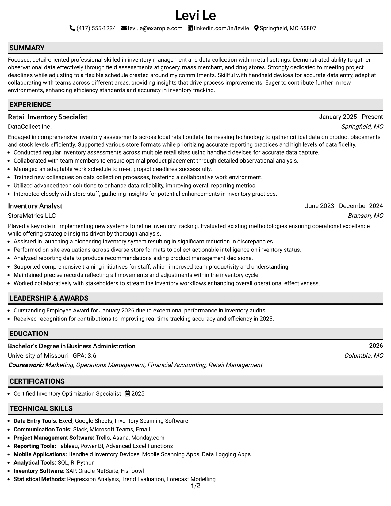 Resume Example Page 1