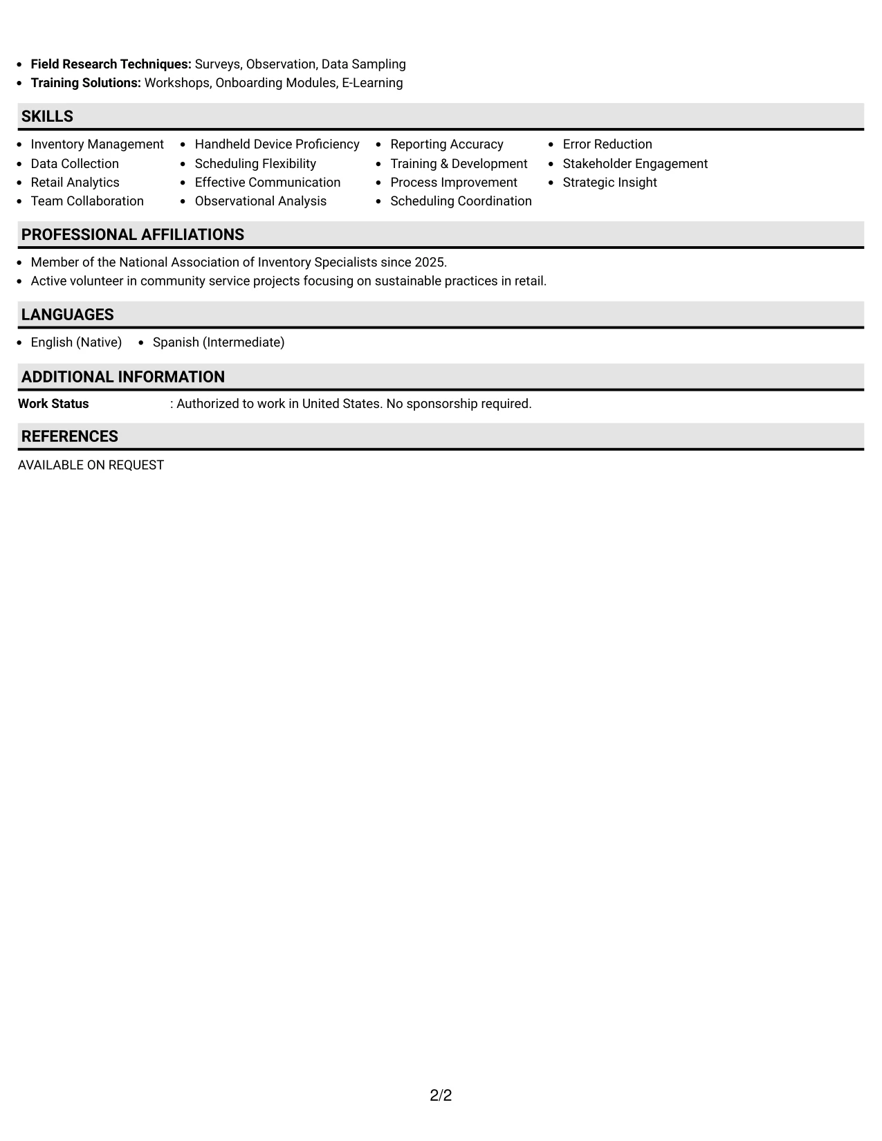 Resume Example Page 2