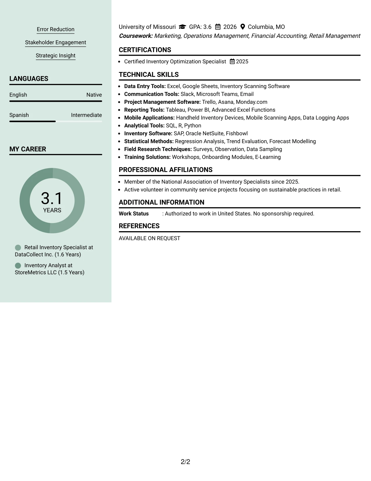 Resume Example Page 2