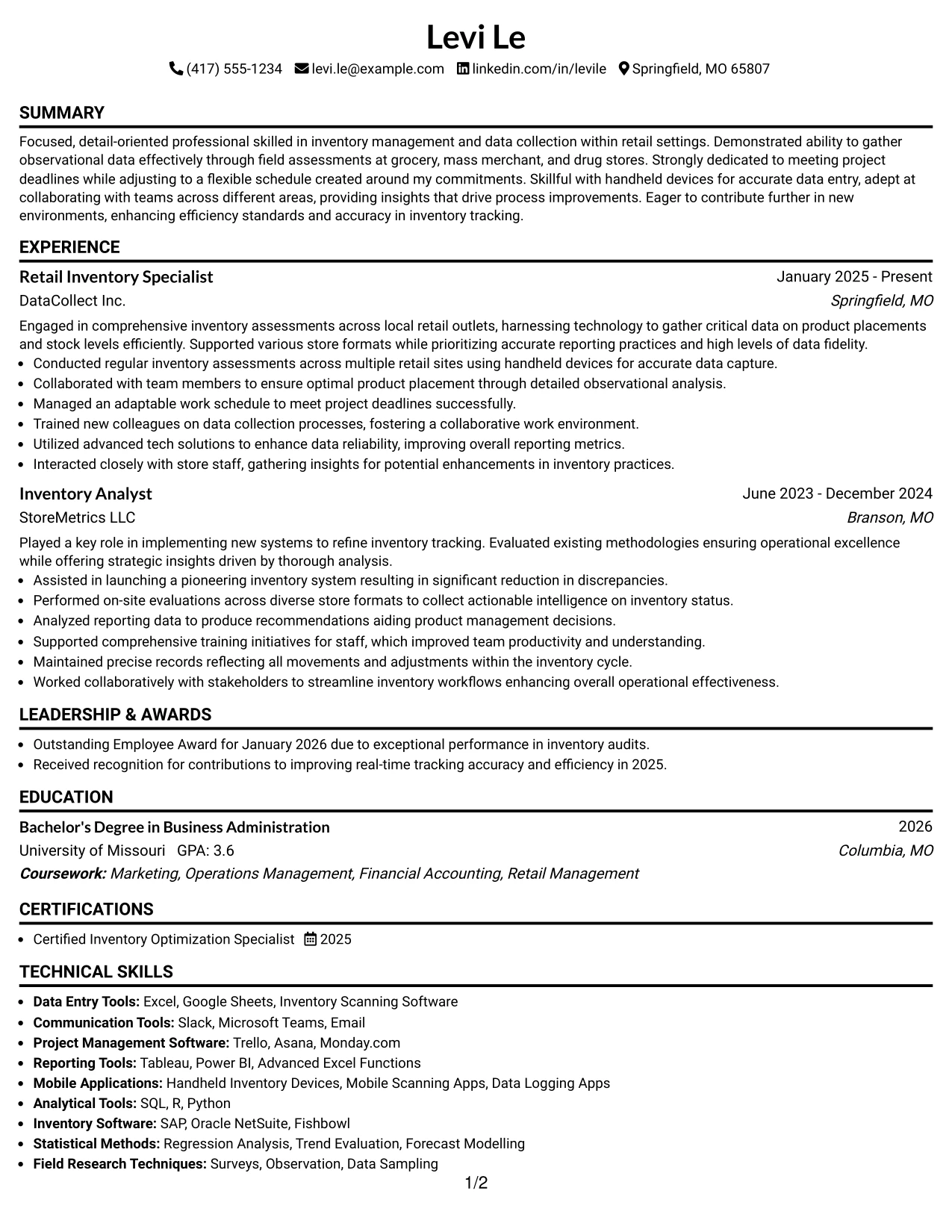 Resume Example Page 1