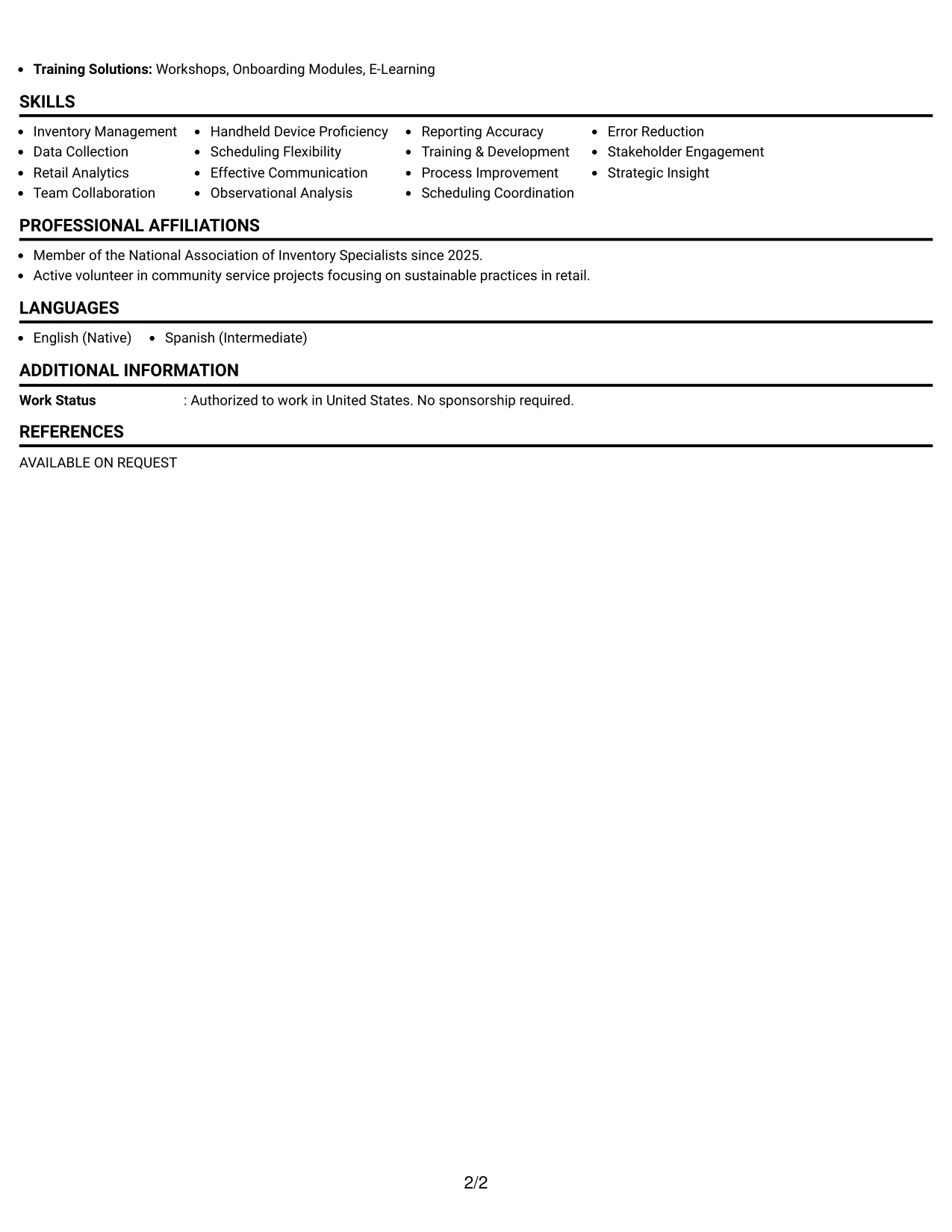 Resume Example Page 2