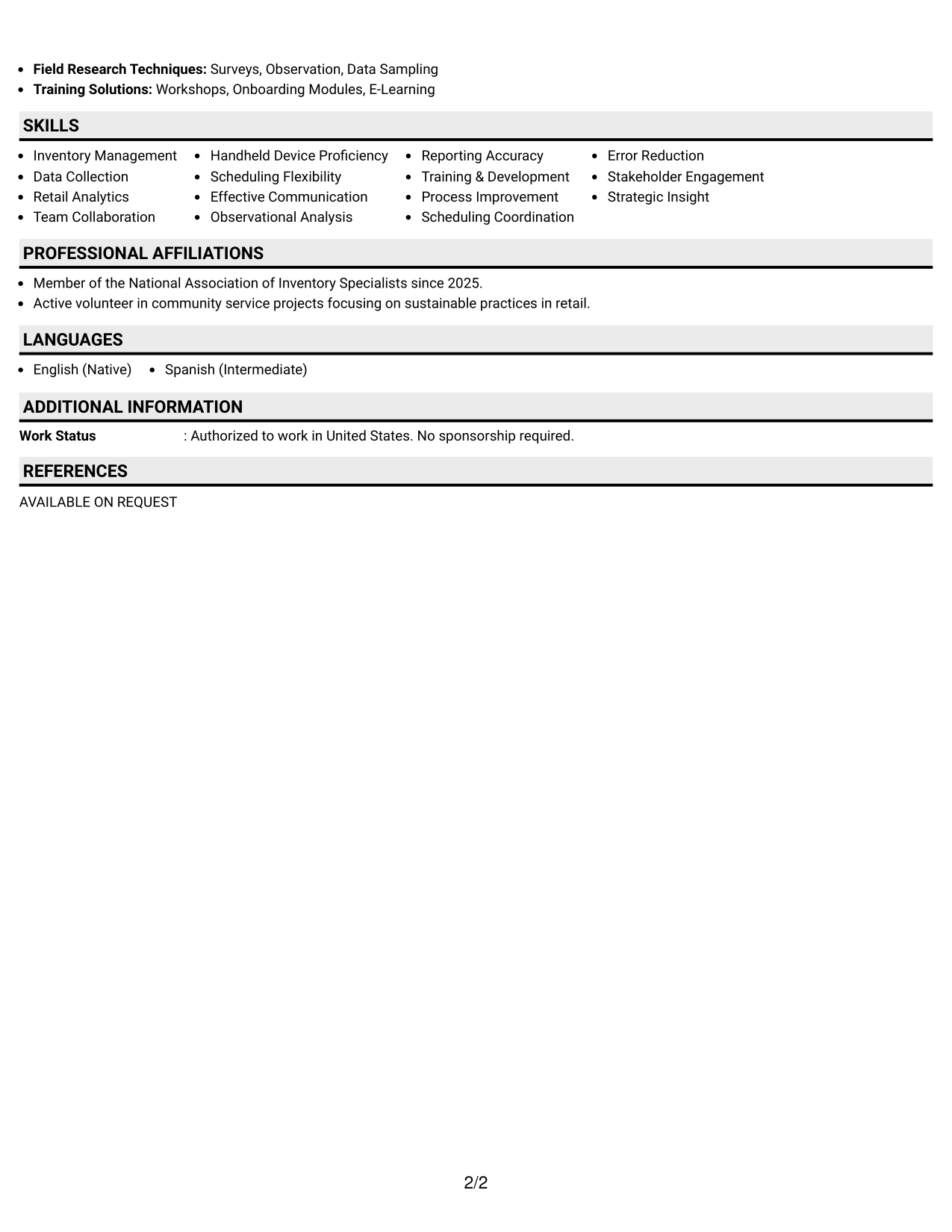 Resume Example Page 2