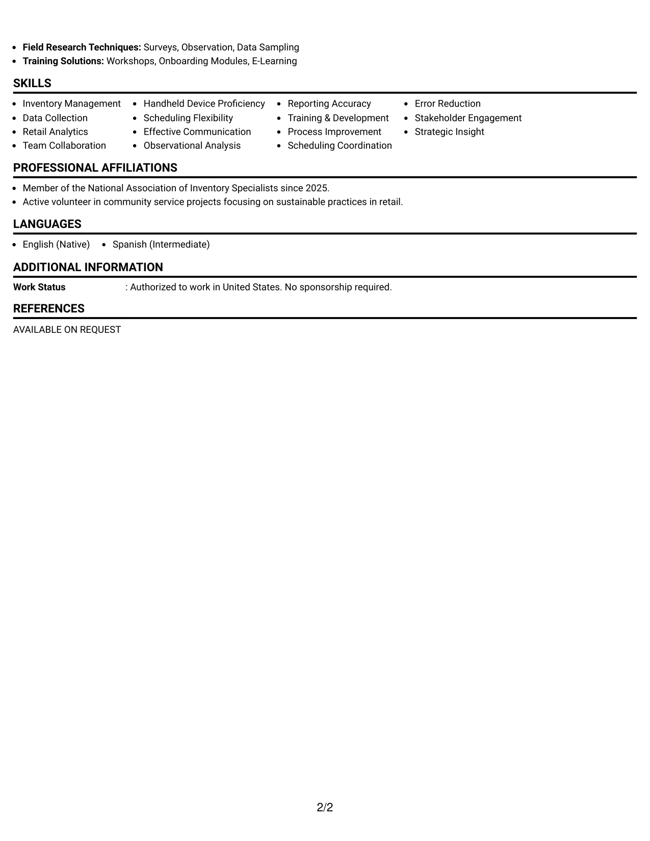 Resume Example Page 2